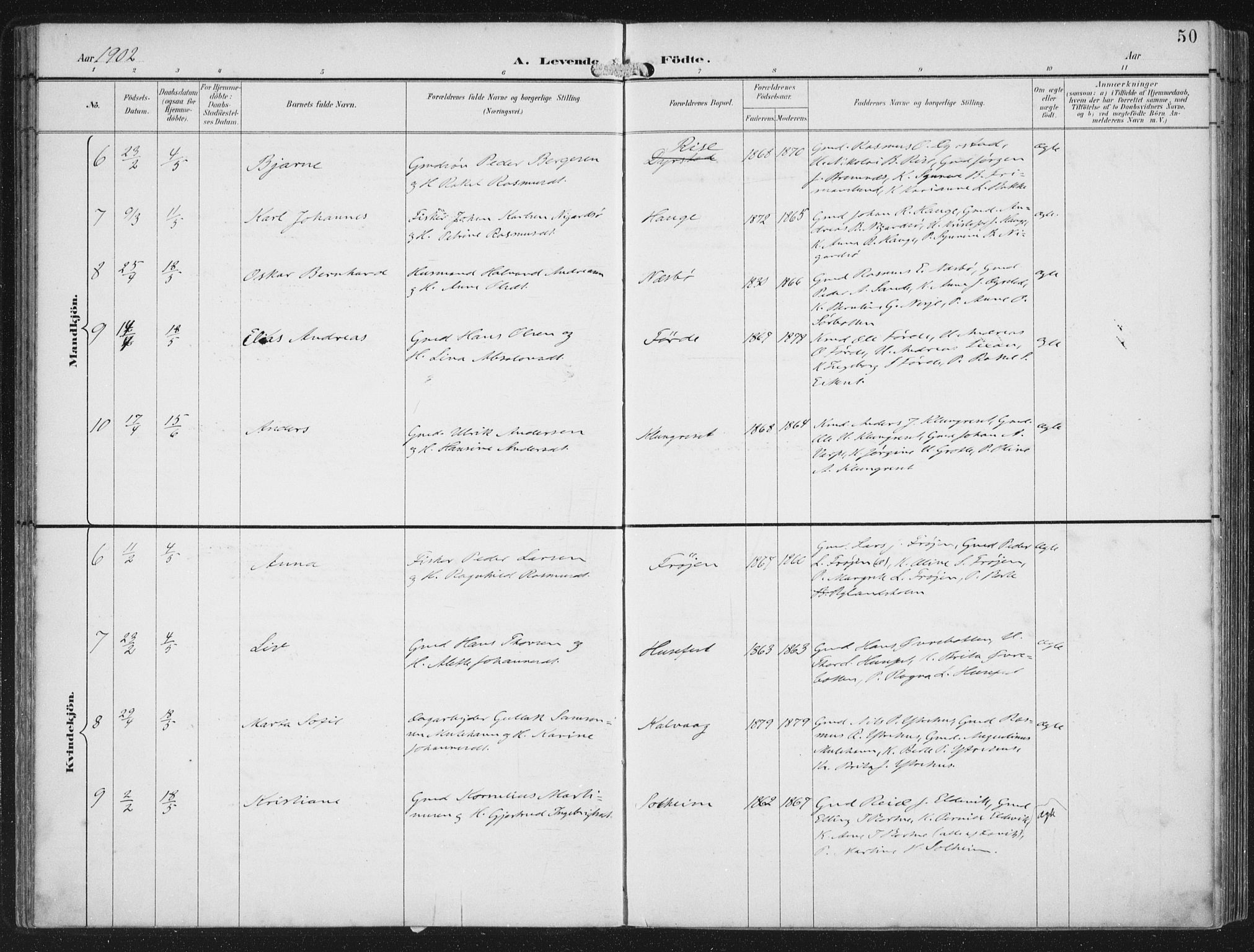 Bremanger sokneprestembete, AV/SAB-A-82201/H/Haa/Haab/L0002: Parish register (official) no. B  2, 1896-1908, p. 50