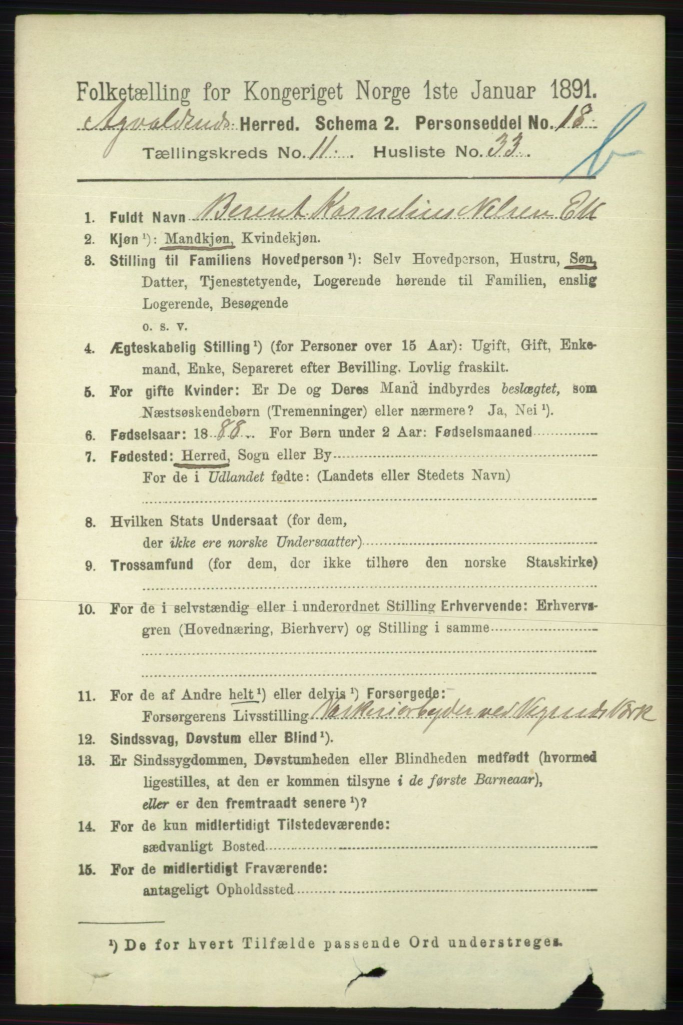 RA, 1891 census for 1147 Avaldsnes, 1891, p. 6644