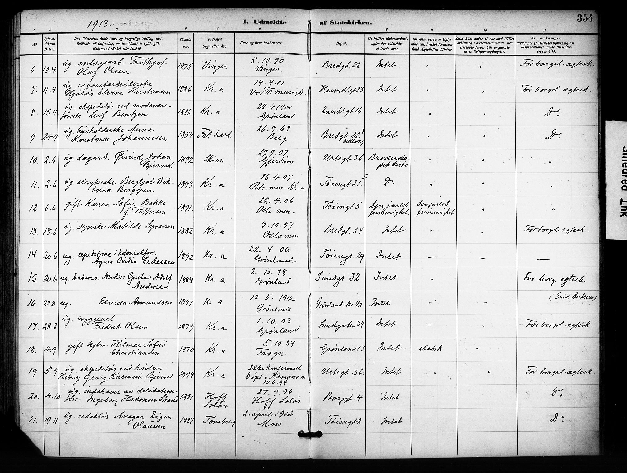 Grønland prestekontor Kirkebøker, SAO/A-10848/F/Fa/L0015: Parish register (official) no. 15, 1899-1919, p. 354