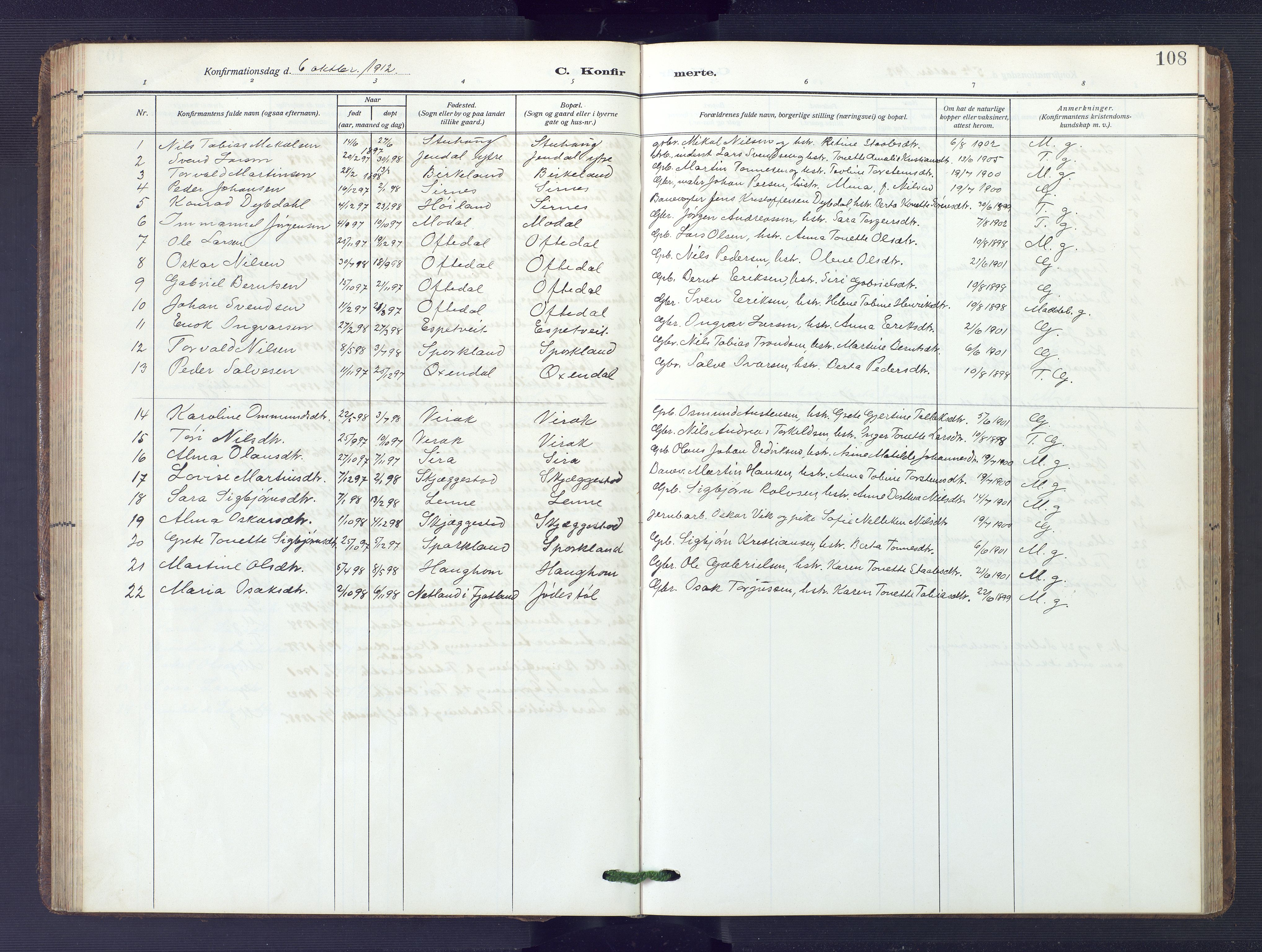 Bakke sokneprestkontor, SAK/1111-0002/F/Fb/Fba/L0004: Parish register (copy) no. B 4, 1911-1946, p. 108