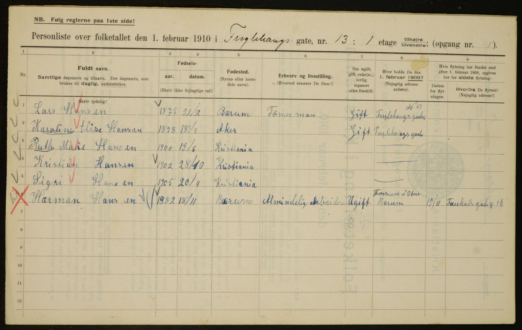 OBA, Municipal Census 1910 for Kristiania, 1910, p. 27087