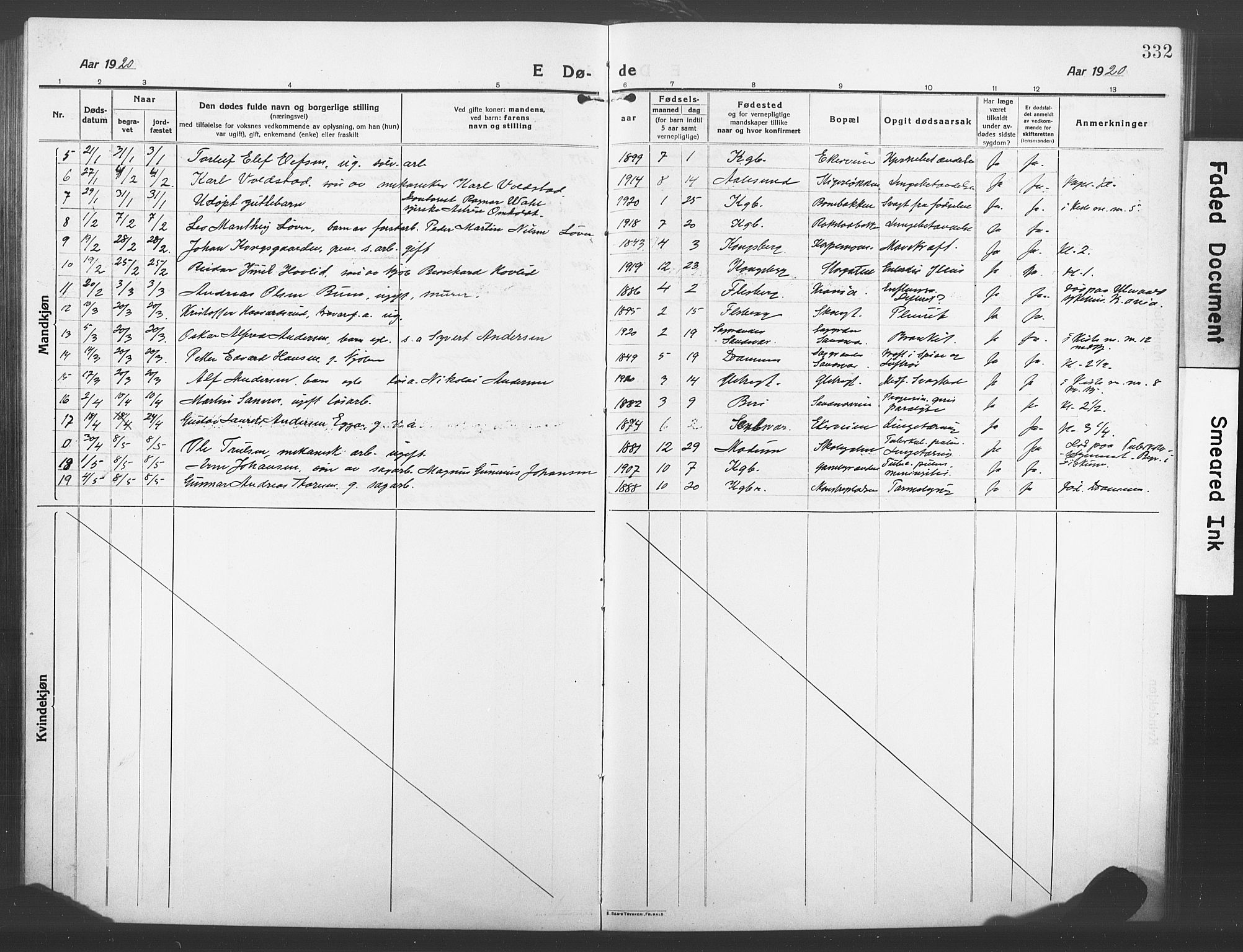 Kongsberg kirkebøker, AV/SAKO-A-22/G/Ga/L0008: Parish register (copy) no. 8, 1915-1932, p. 332