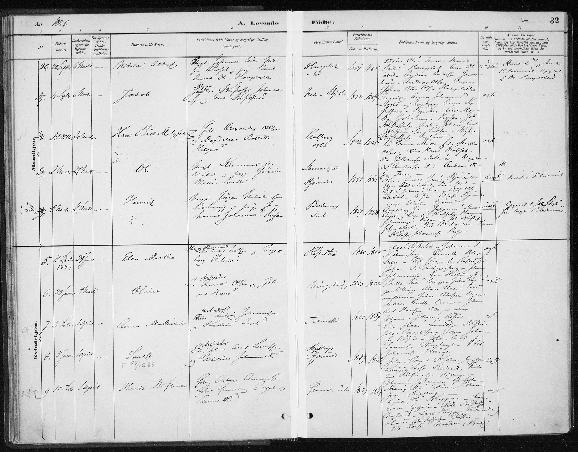 Ministerialprotokoller, klokkerbøker og fødselsregistre - Nord-Trøndelag, SAT/A-1458/701/L0010: Parish register (official) no. 701A10, 1883-1899, p. 32