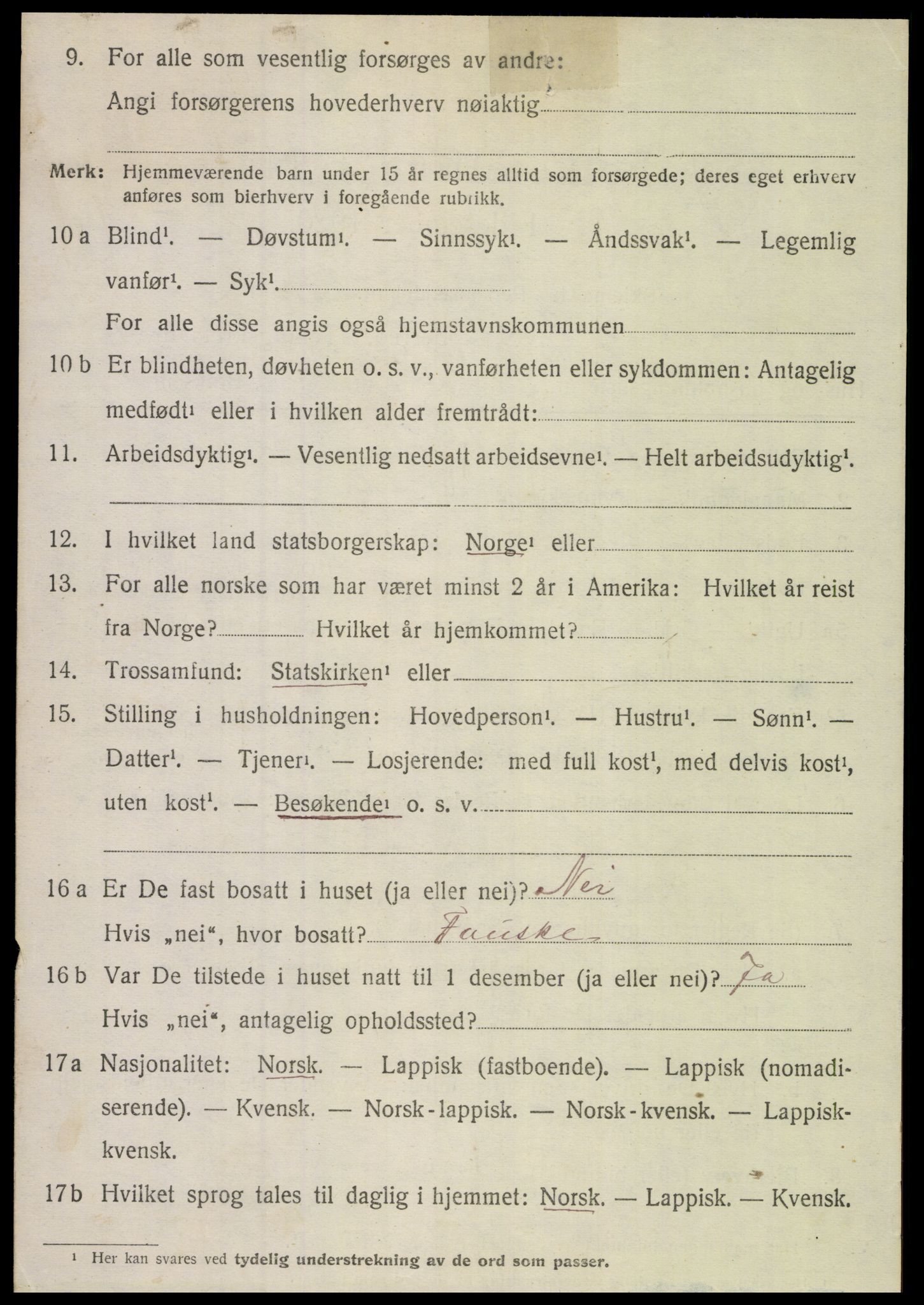 SAT, 1920 census for Nordfold, 1920, p. 1086