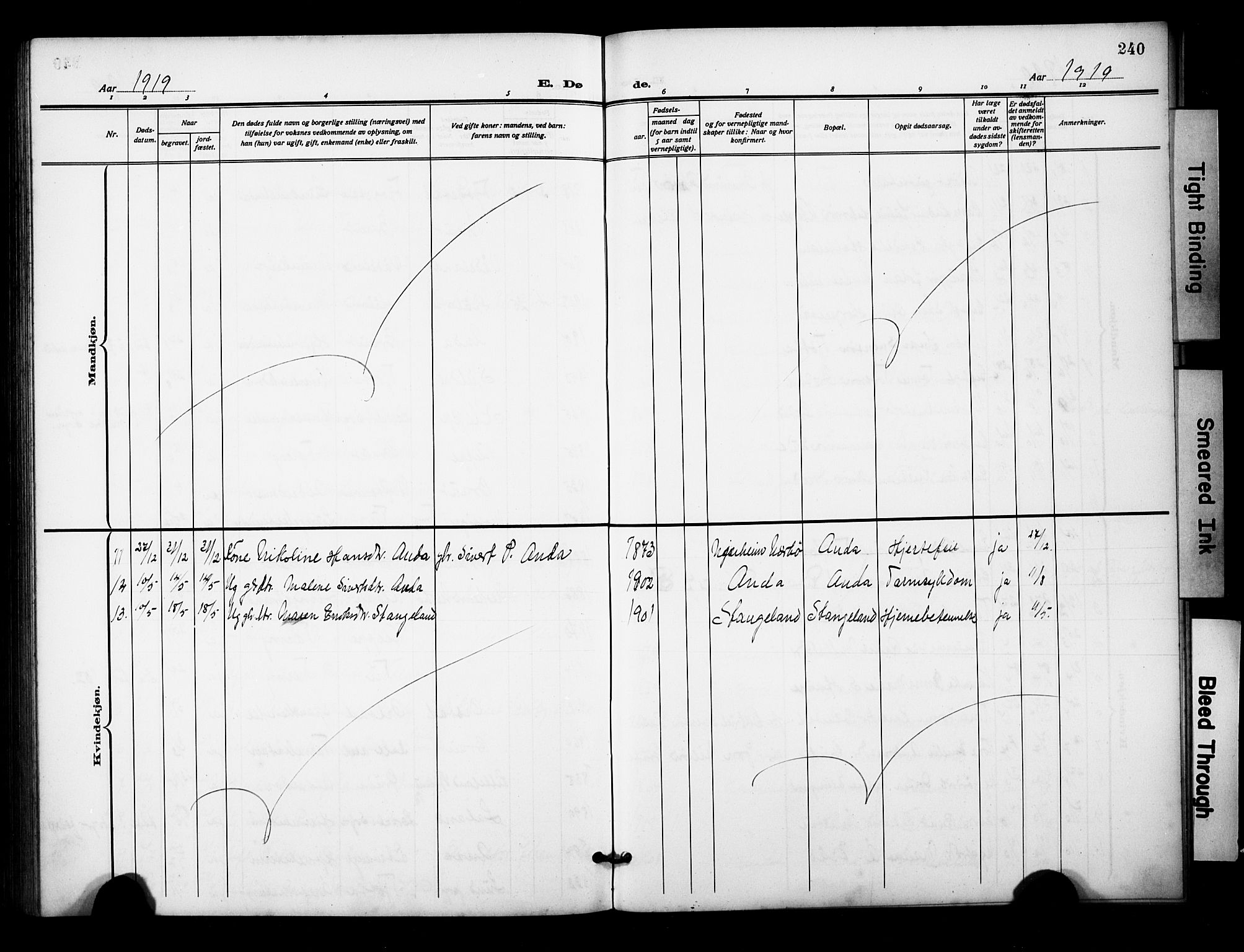 Klepp sokneprestkontor, AV/SAST-A-101803/001/3/30BB/L0007: Parish register (copy) no. B 7, 1908-1934, p. 240