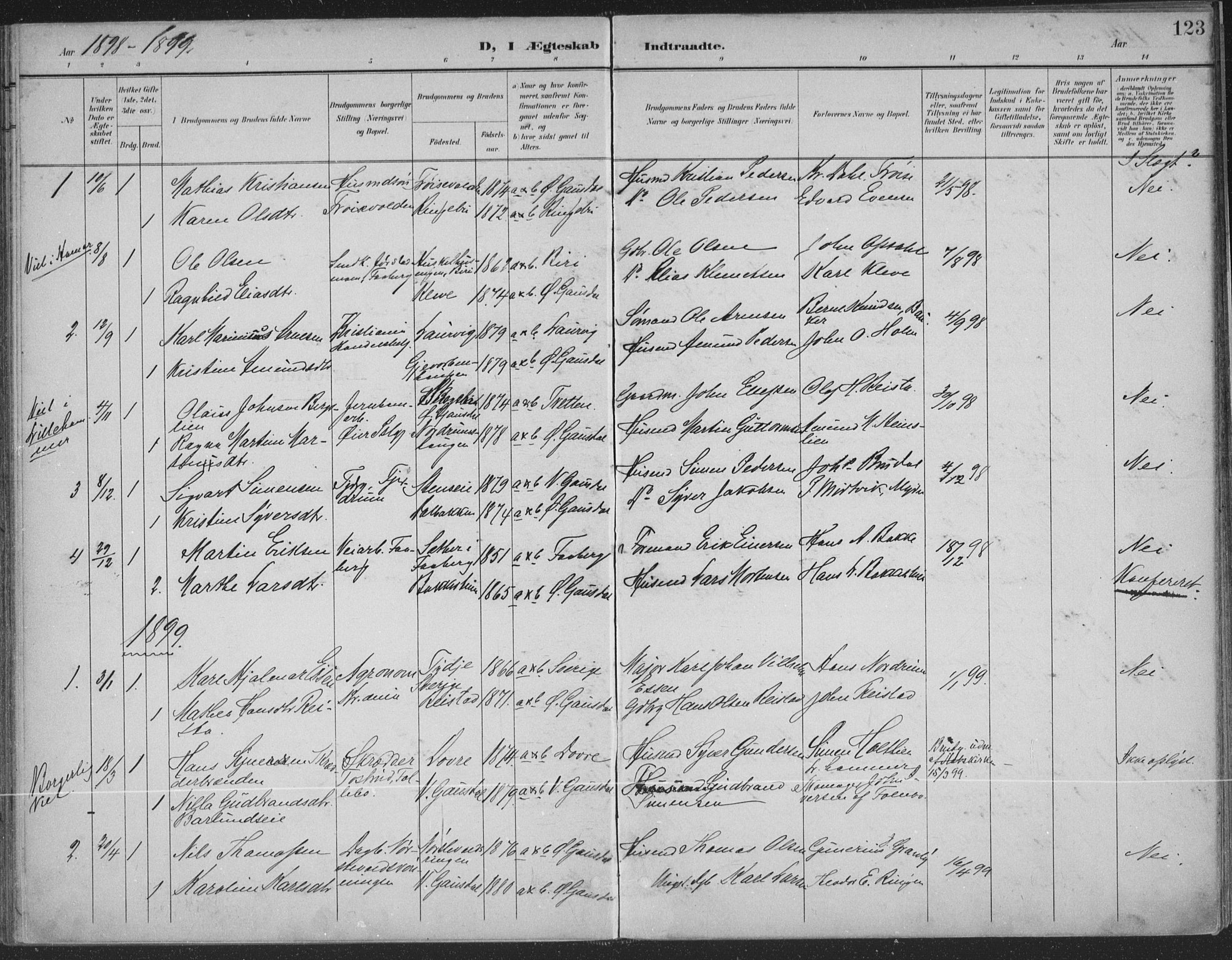 Østre Gausdal prestekontor, SAH/PREST-092/H/Ha/Haa/L0004: Parish register (official) no. 4, 1898-1914, p. 123