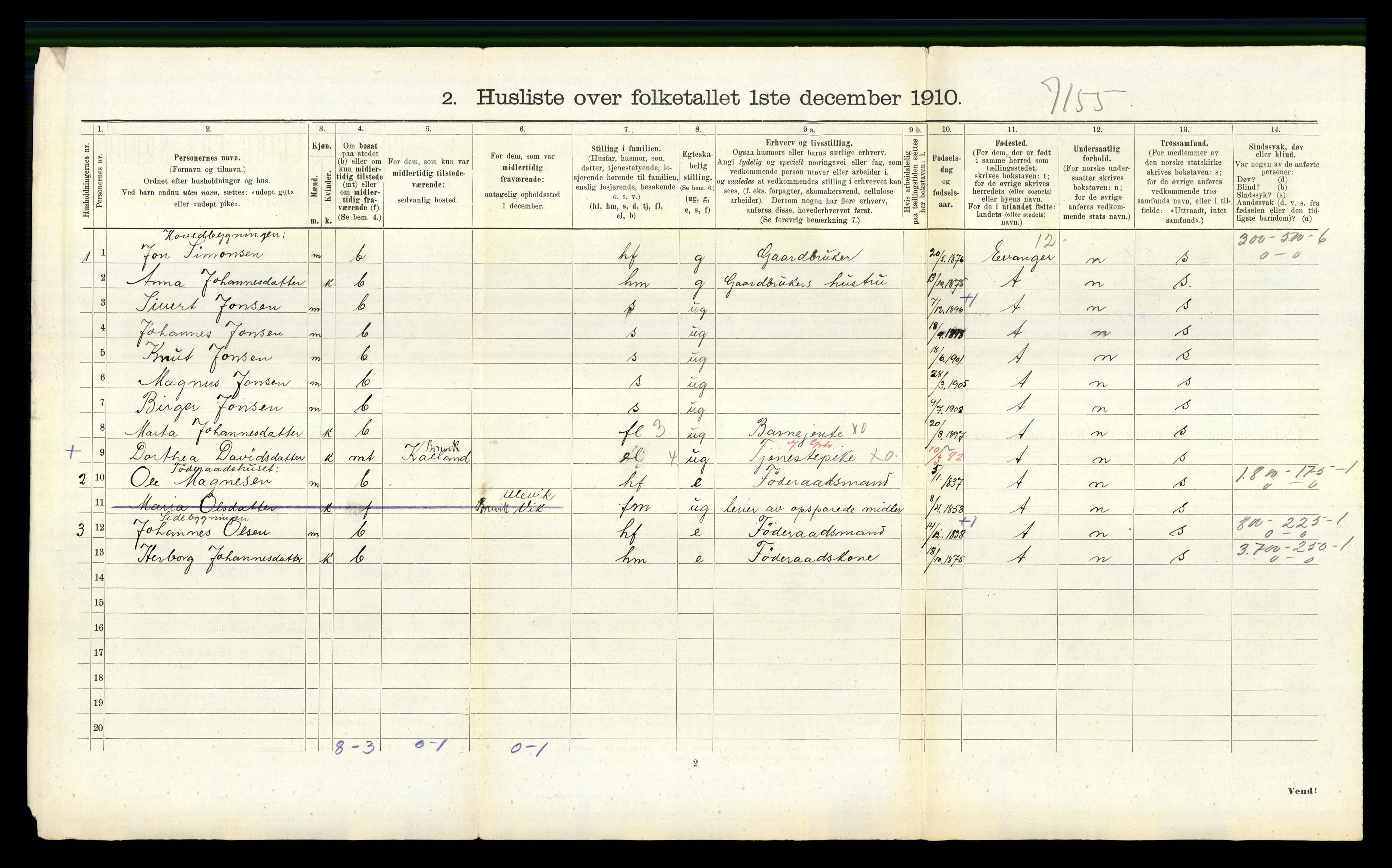 RA, 1910 census for Bruvik, 1910, p. 813