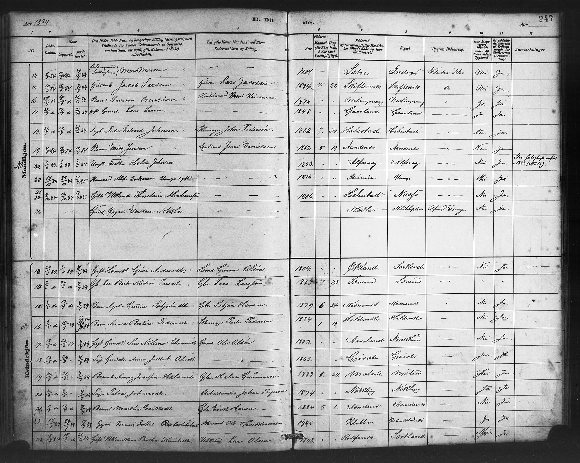 Finnås sokneprestembete, AV/SAB-A-99925/H/Ha/Haa/Haac/L0001: Parish register (official) no. C 1, 1881-1894, p. 247