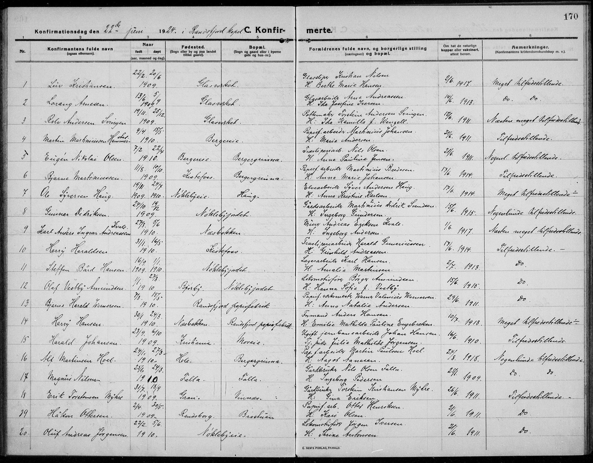 Jevnaker prestekontor, SAH/PREST-116/H/Ha/Haa/L0012: Parish register (official) no. 12, 1914-1924, p. 170