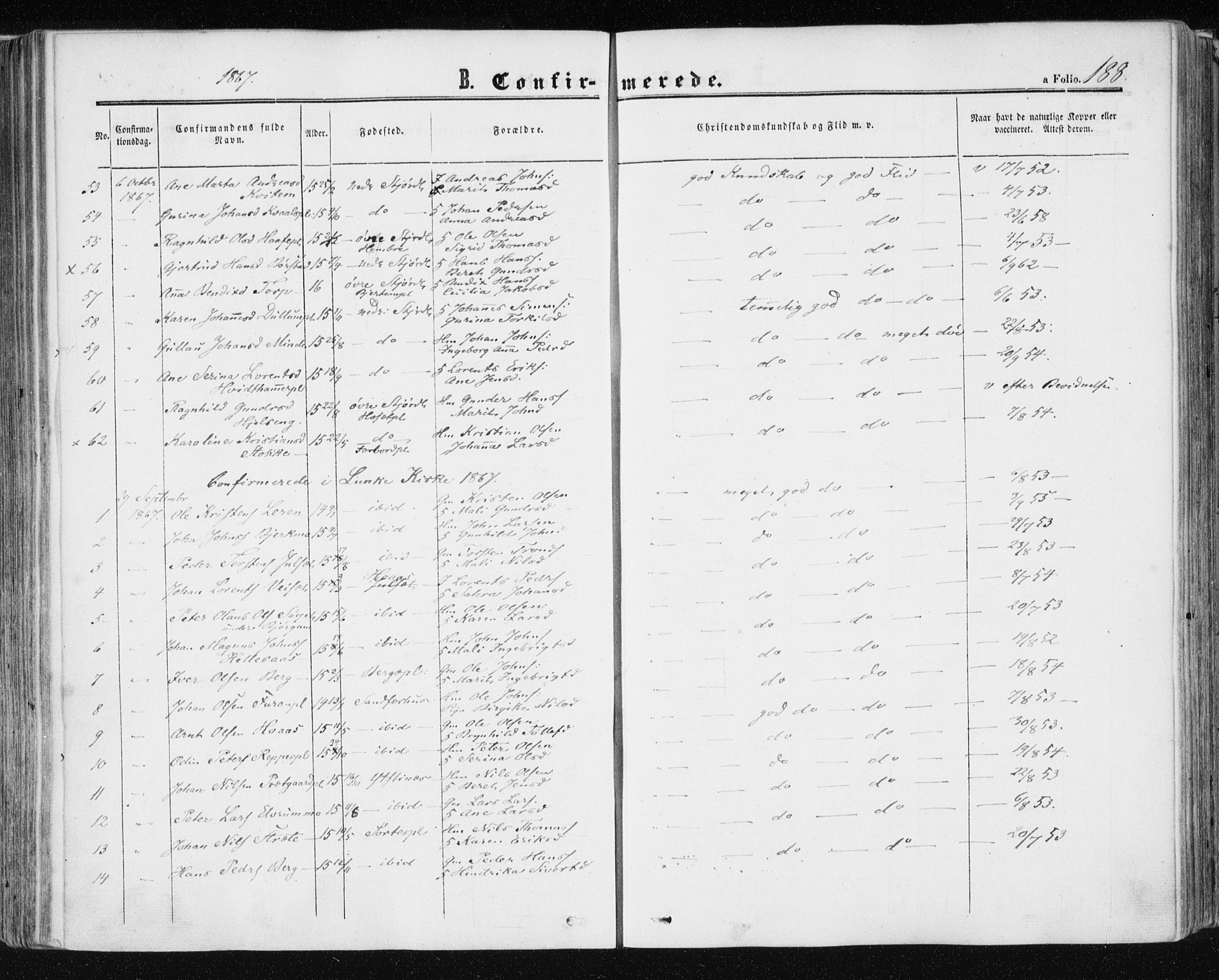 Ministerialprotokoller, klokkerbøker og fødselsregistre - Nord-Trøndelag, AV/SAT-A-1458/709/L0075: Parish register (official) no. 709A15, 1859-1870, p. 188