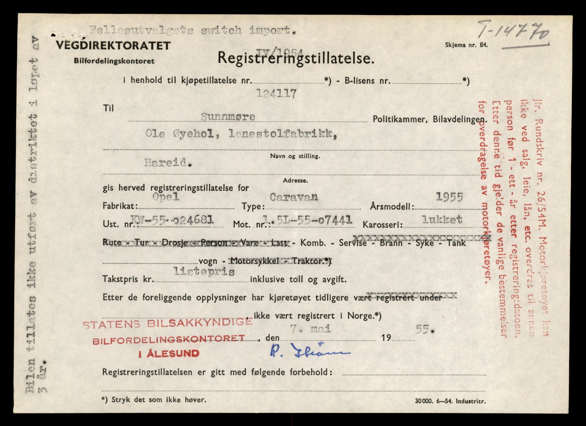 Møre og Romsdal vegkontor - Ålesund trafikkstasjon, SAT/A-4099/F/Fe/L0048: Registreringskort for kjøretøy T 14721 - T 14863, 1927-1998, p. 1014