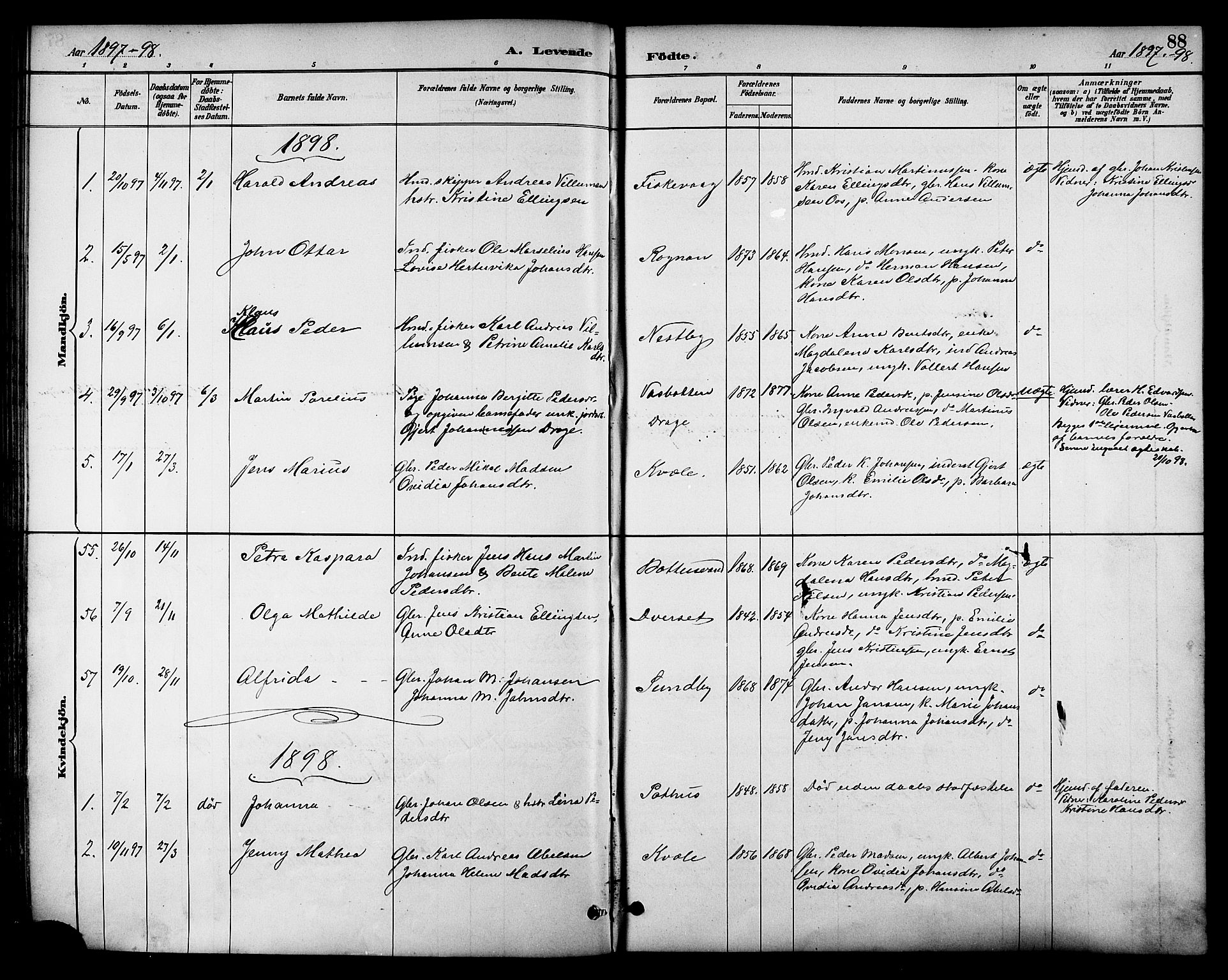 Ministerialprotokoller, klokkerbøker og fødselsregistre - Nordland, AV/SAT-A-1459/847/L0669: Parish register (official) no. 847A09, 1887-1901, p. 88