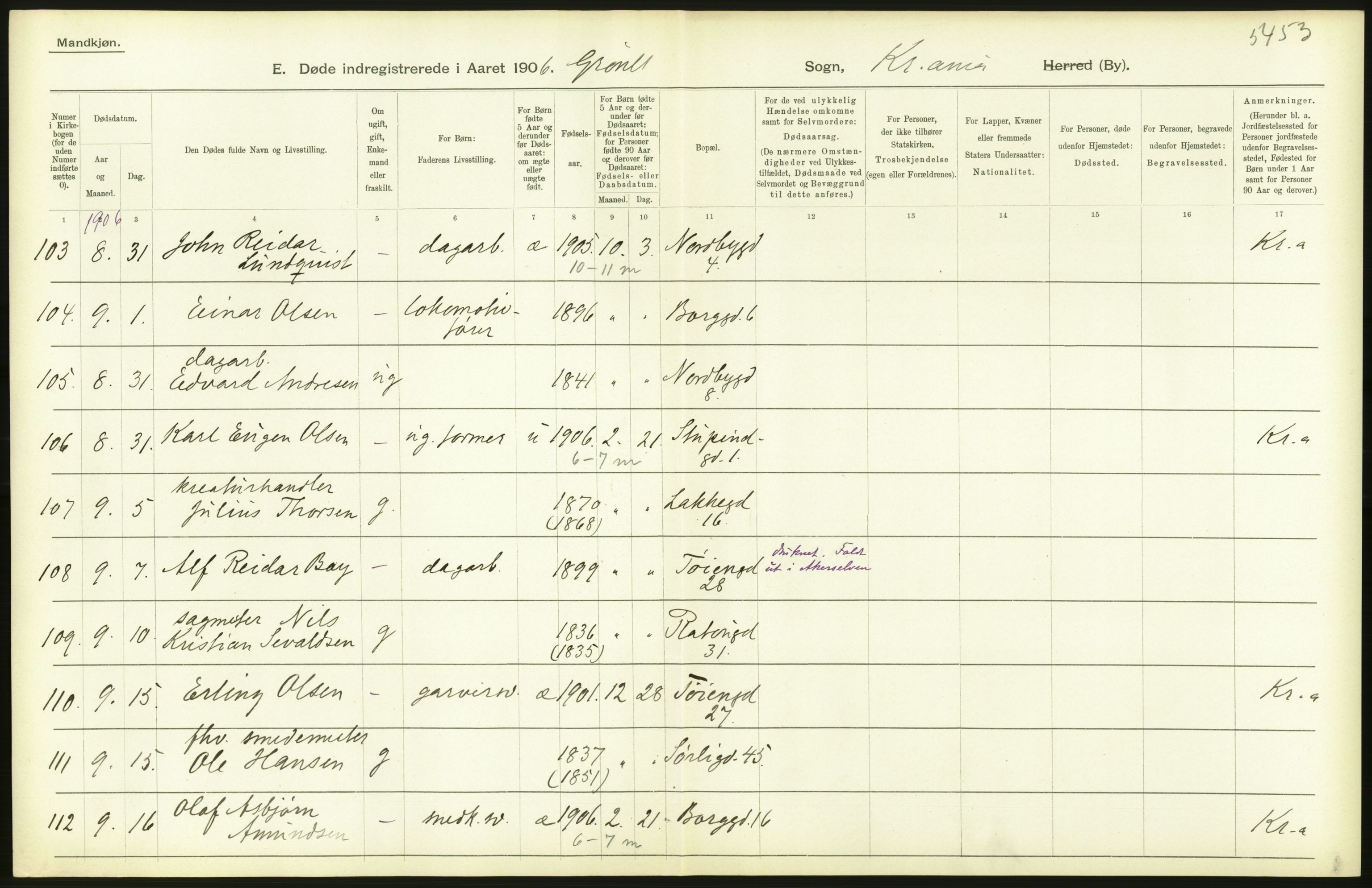 Statistisk sentralbyrå, Sosiodemografiske emner, Befolkning, AV/RA-S-2228/D/Df/Dfa/Dfad/L0009: Kristiania: Døde, 1906, p. 48