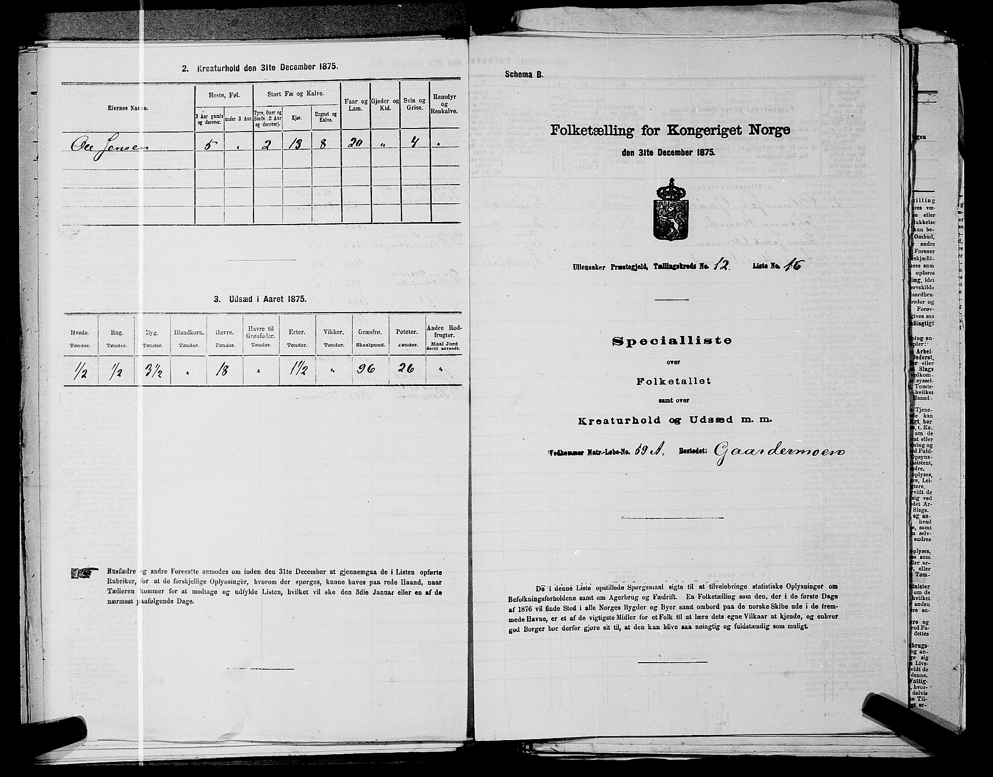 RA, 1875 census for 0235P Ullensaker, 1875, p. 1846