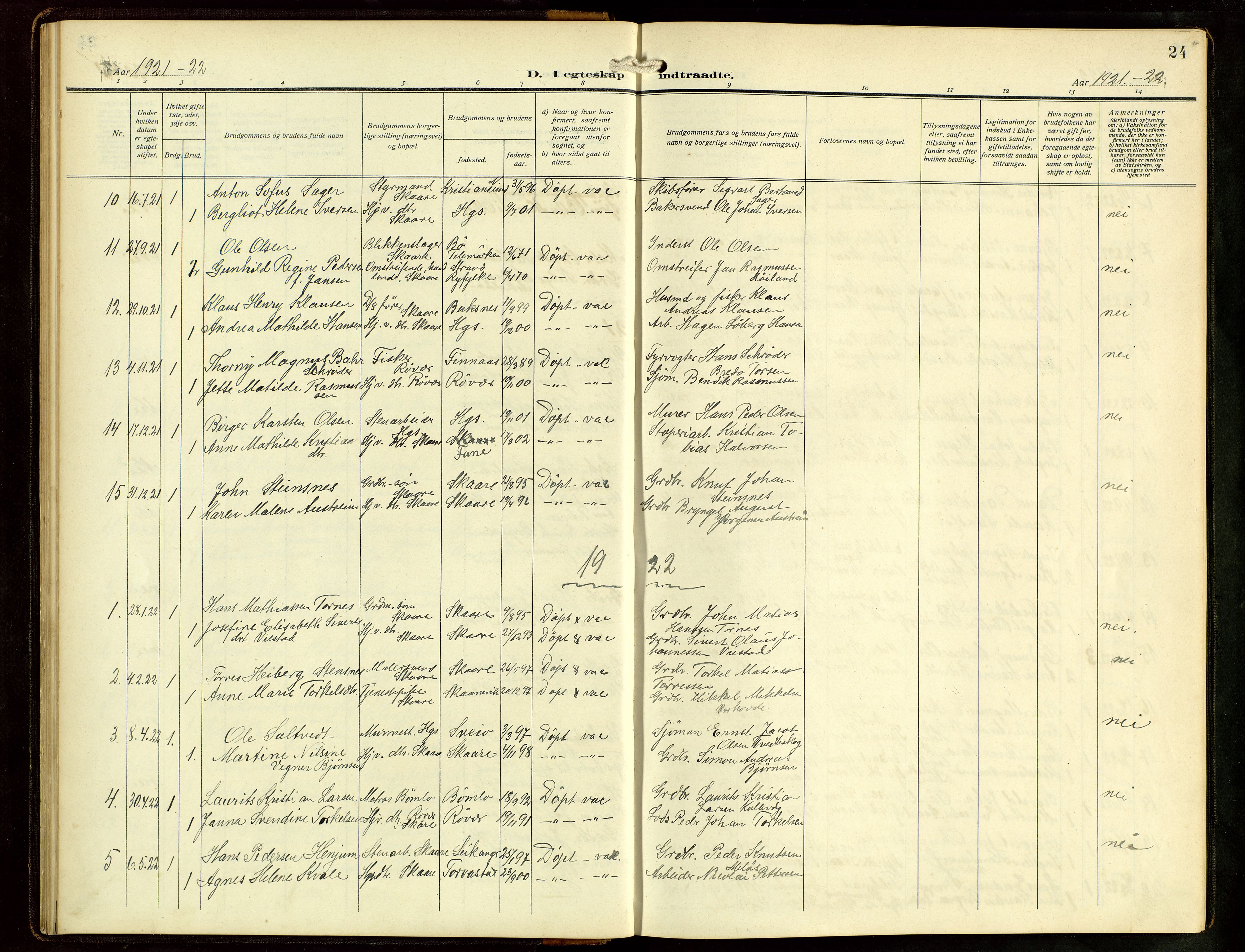 Haugesund sokneprestkontor, AV/SAST-A -101863/H/Ha/Hab/L0006: Parish register (copy) no. B 9, 1909-1951, p. 24