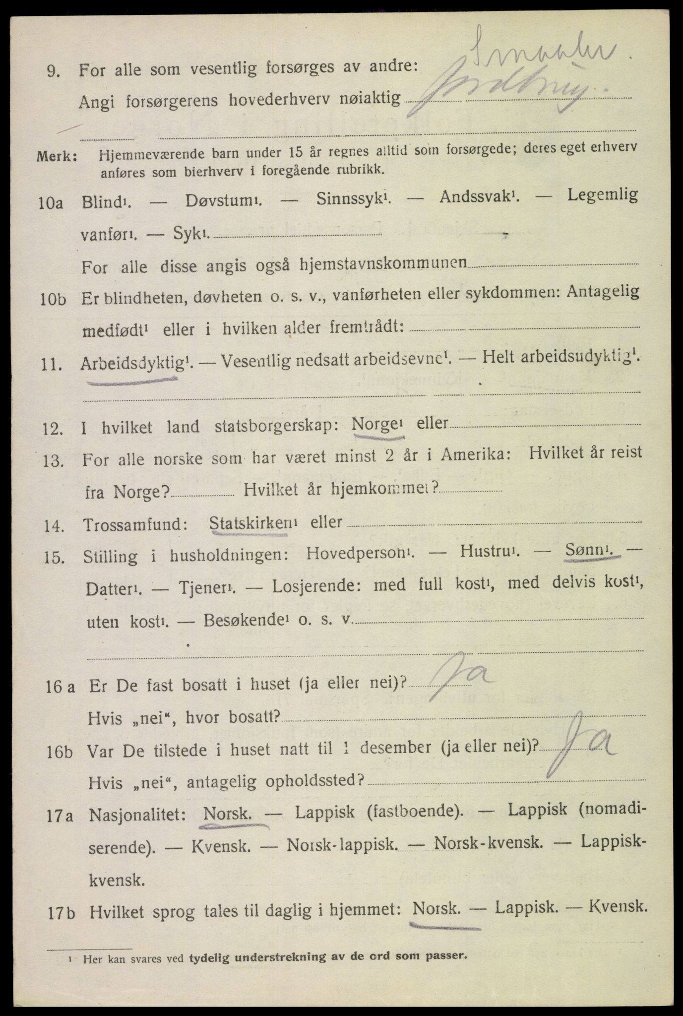 SAT, 1920 census for Gimsøy, 1920, p. 1650