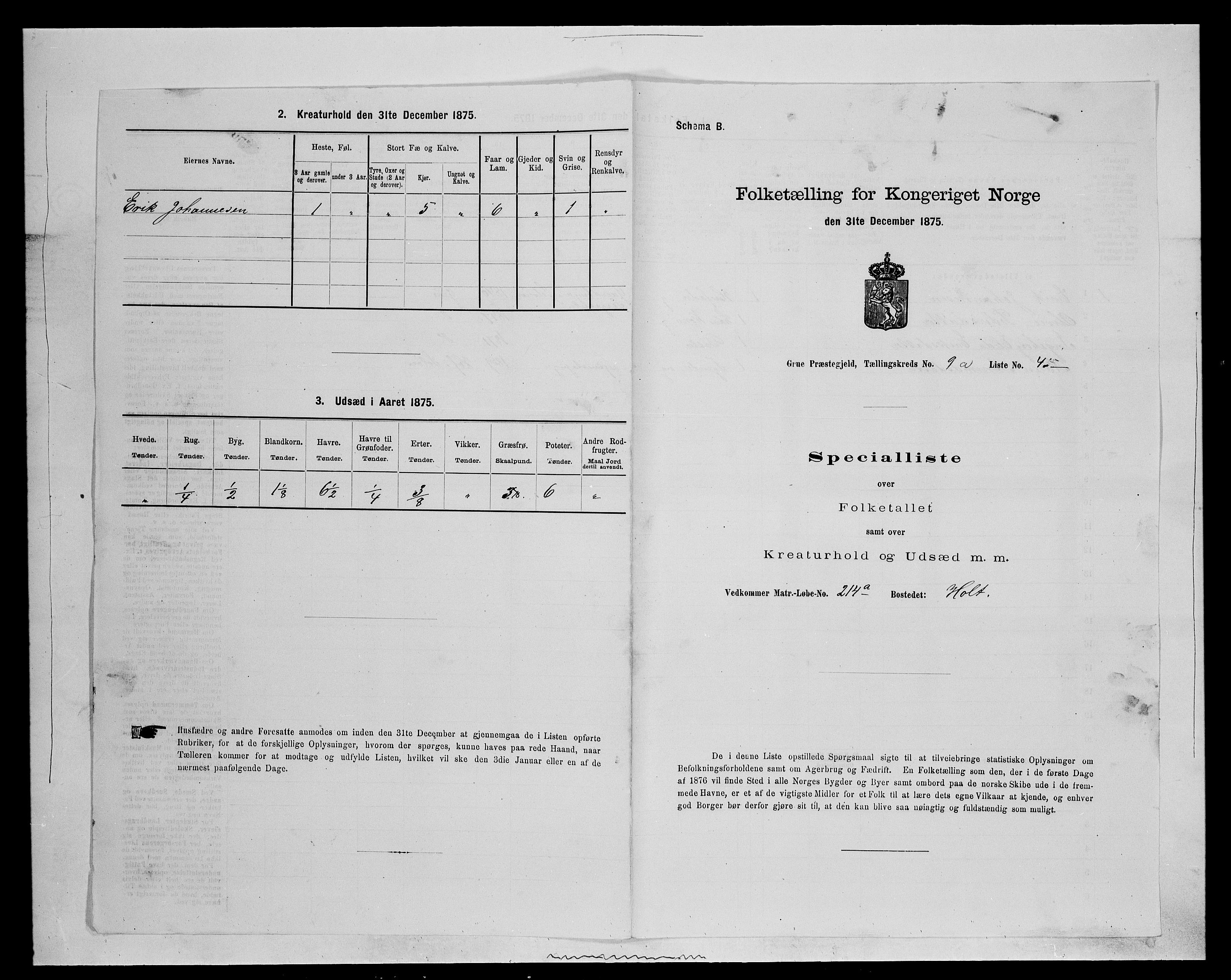 SAH, 1875 census for 0423P Grue, 1875, p. 1573