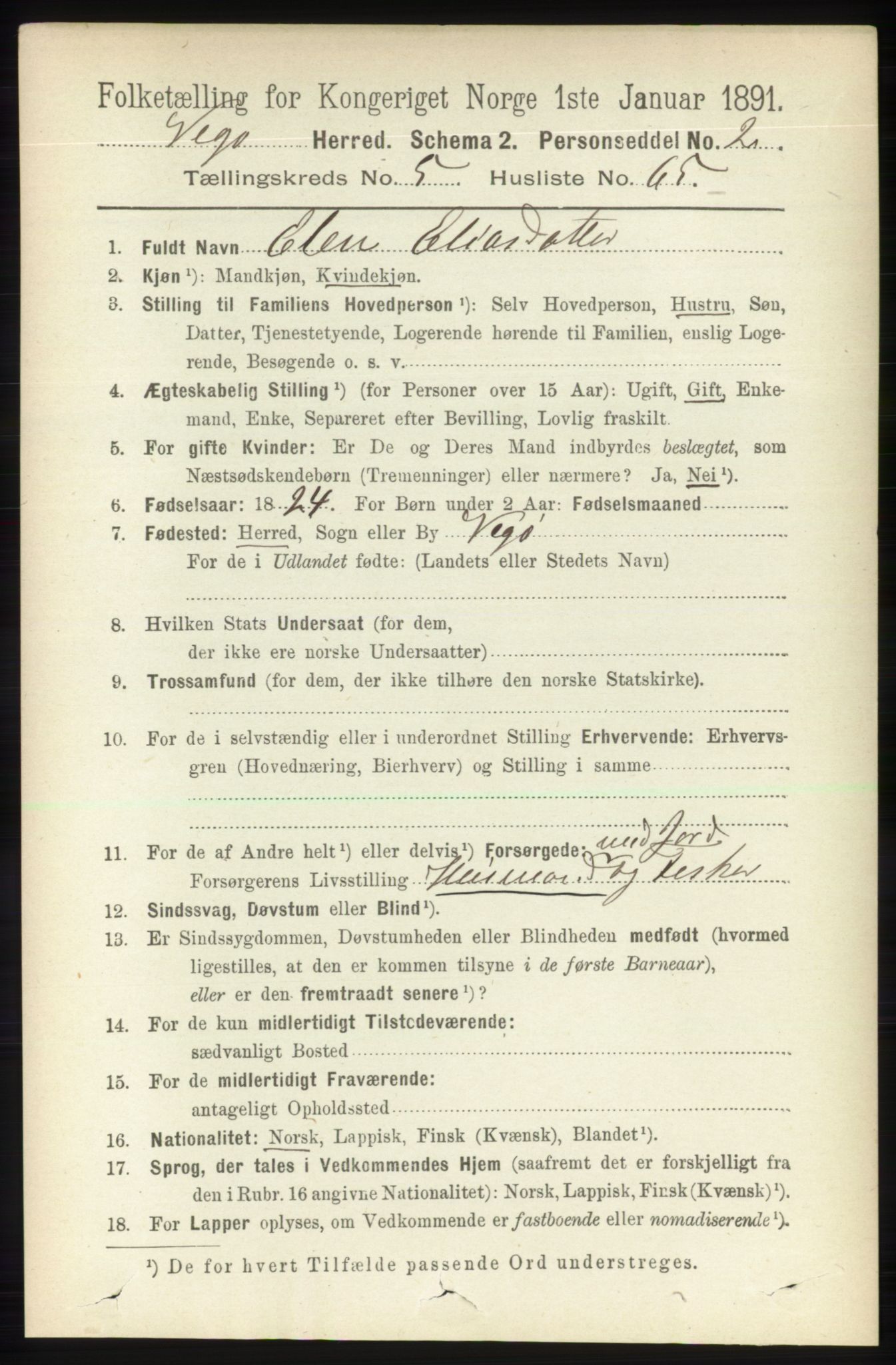 RA, 1891 census for 1815 Vega, 1891, p. 2517