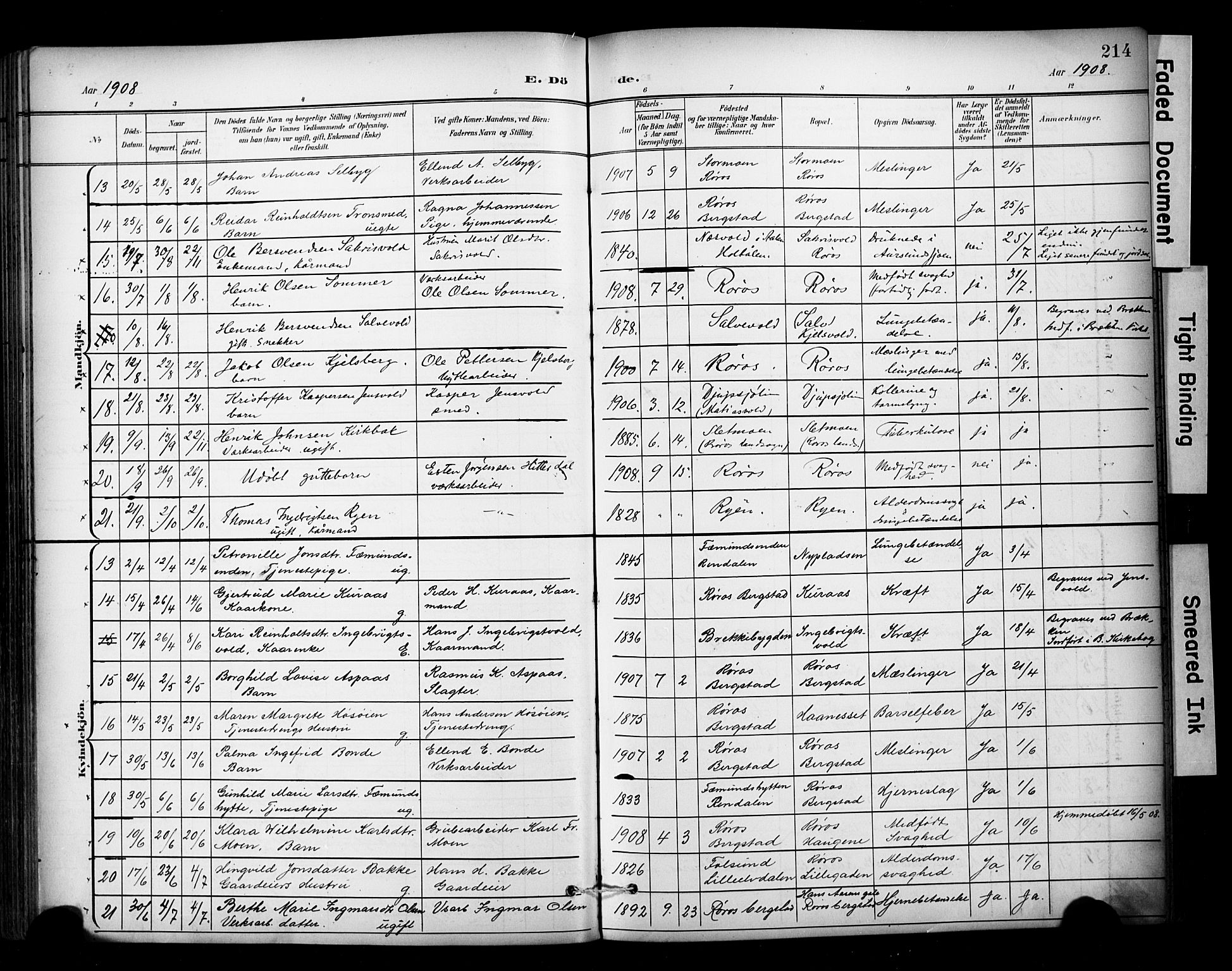 Ministerialprotokoller, klokkerbøker og fødselsregistre - Sør-Trøndelag, SAT/A-1456/681/L0936: Parish register (official) no. 681A14, 1899-1908, p. 214
