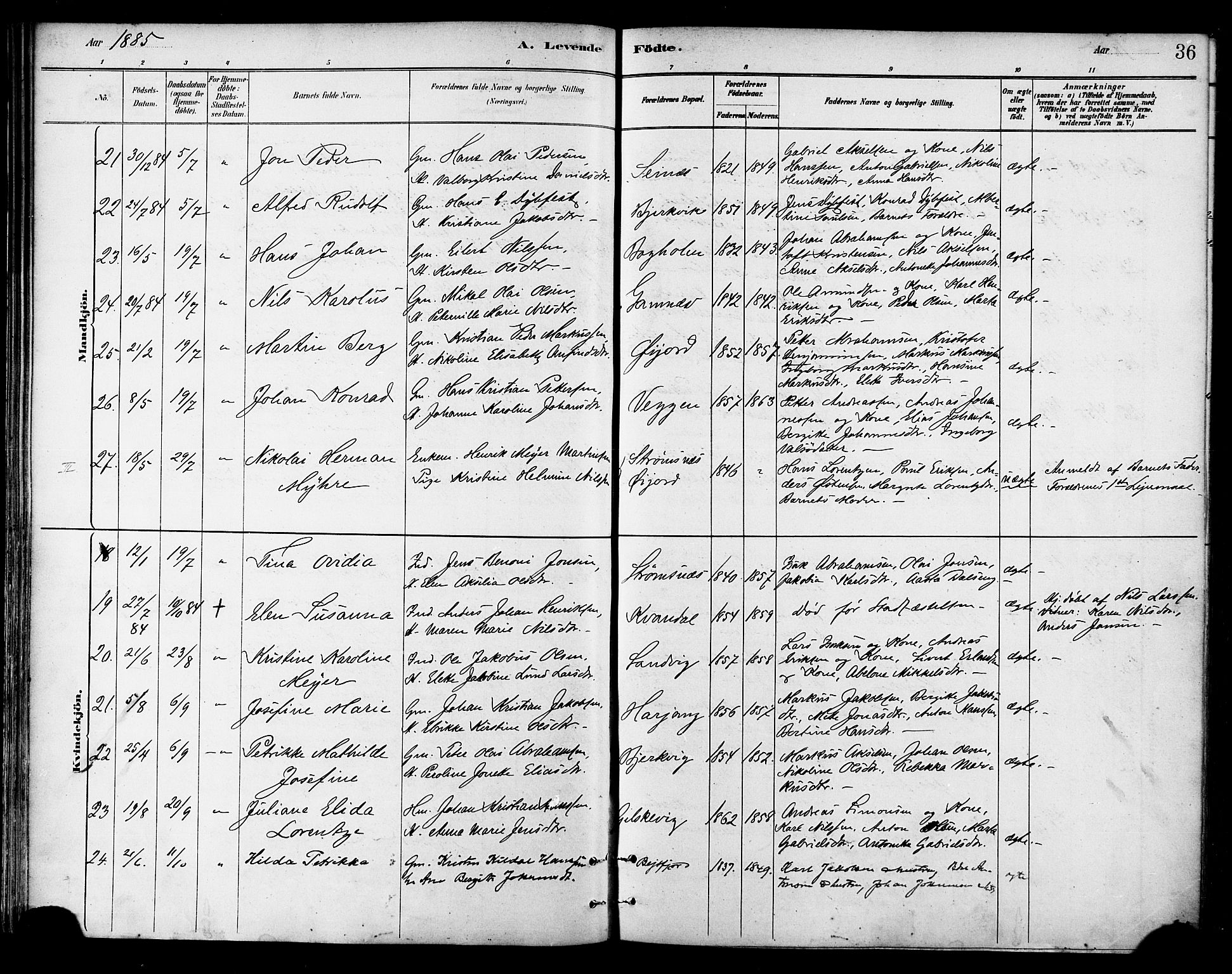 Ministerialprotokoller, klokkerbøker og fødselsregistre - Nordland, SAT/A-1459/866/L0938: Parish register (official) no. 866A01, 1879-1893, p. 36