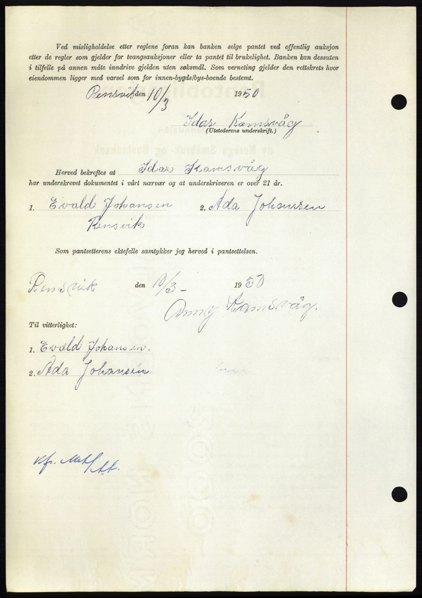 Nordmøre sorenskriveri, AV/SAT-A-4132/1/2/2Ca: Mortgage book no. B104, 1950-1950, Diary no: : 900/1950