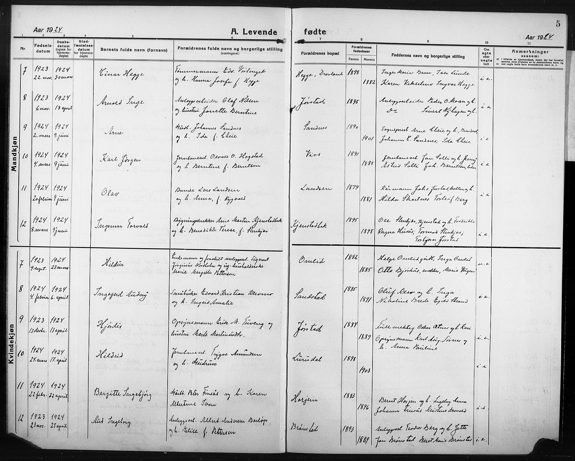 Ministerialprotokoller, klokkerbøker og fødselsregistre - Nord-Trøndelag, AV/SAT-A-1458/749/L0480: Parish register (copy) no. 749C02, 1924-1932, p. 5