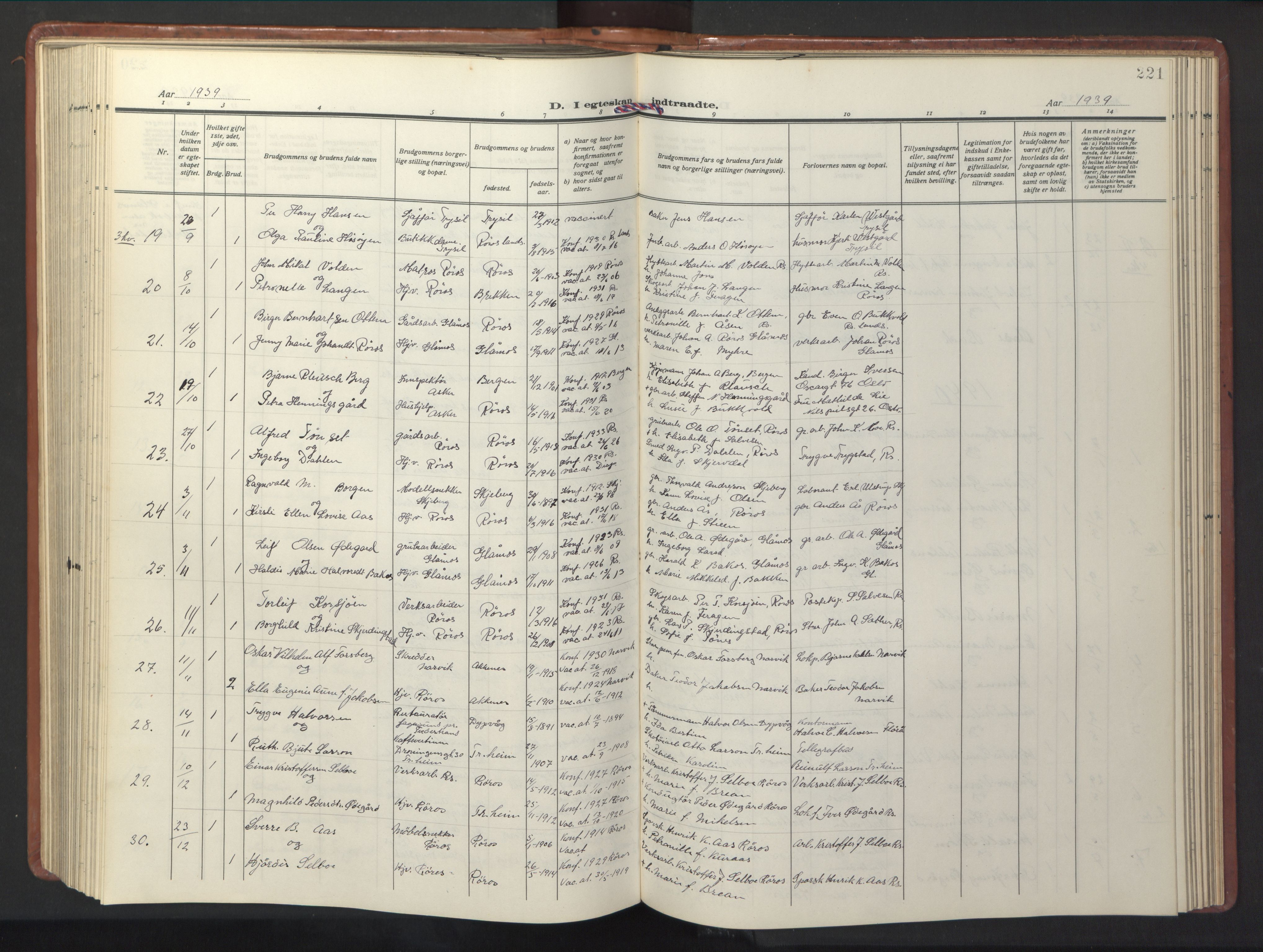Ministerialprotokoller, klokkerbøker og fødselsregistre - Sør-Trøndelag, SAT/A-1456/681/L0943: Parish register (copy) no. 681C07, 1926-1954, p. 221