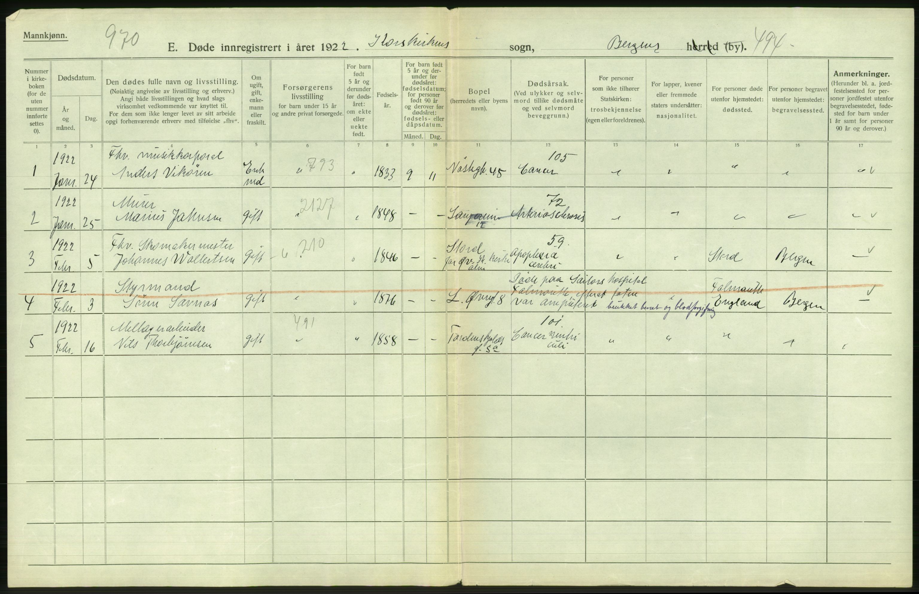 Statistisk sentralbyrå, Sosiodemografiske emner, Befolkning, AV/RA-S-2228/D/Df/Dfc/Dfcb/L0030: Bergen: Gifte, døde, dødfødte., 1922, p. 682