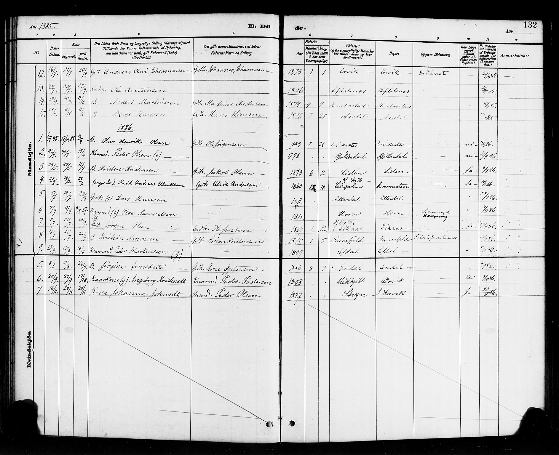 Davik sokneprestembete, AV/SAB-A-79701/H/Haa/Haab/L0001: Parish register (official) no. B 1, 1882-1900, p. 132