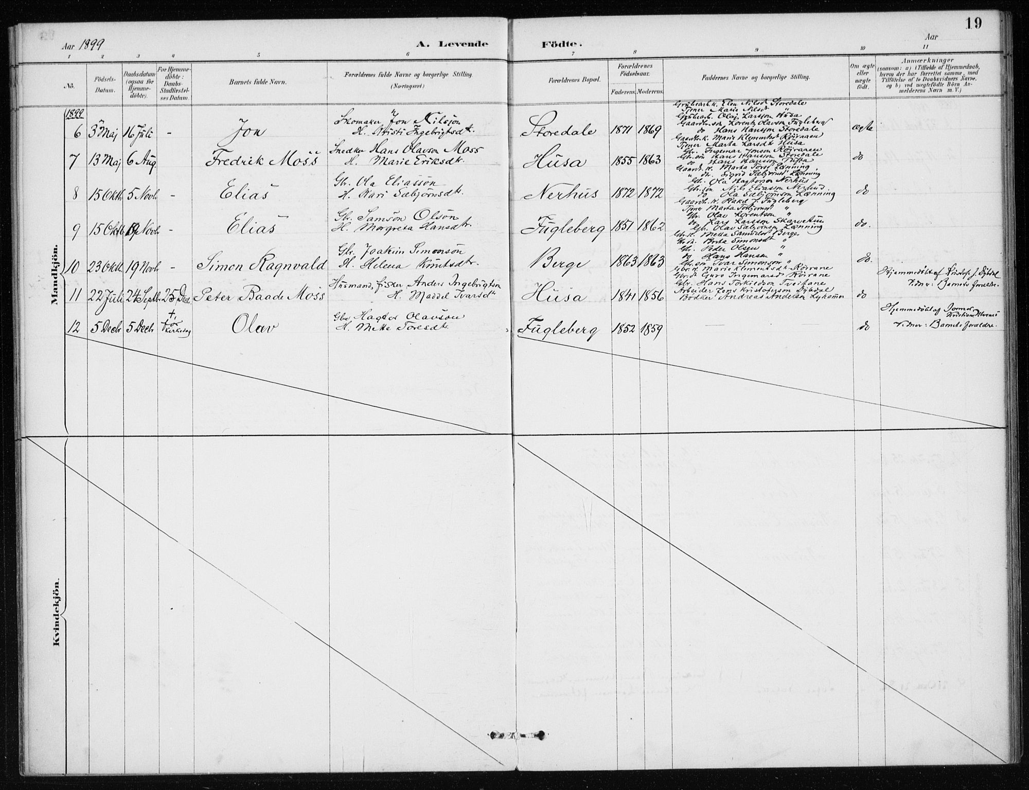 Kvinnherad sokneprestembete, SAB/A-76401/H/Haa: Parish register (official) no. E 1, 1887-1912, p. 19