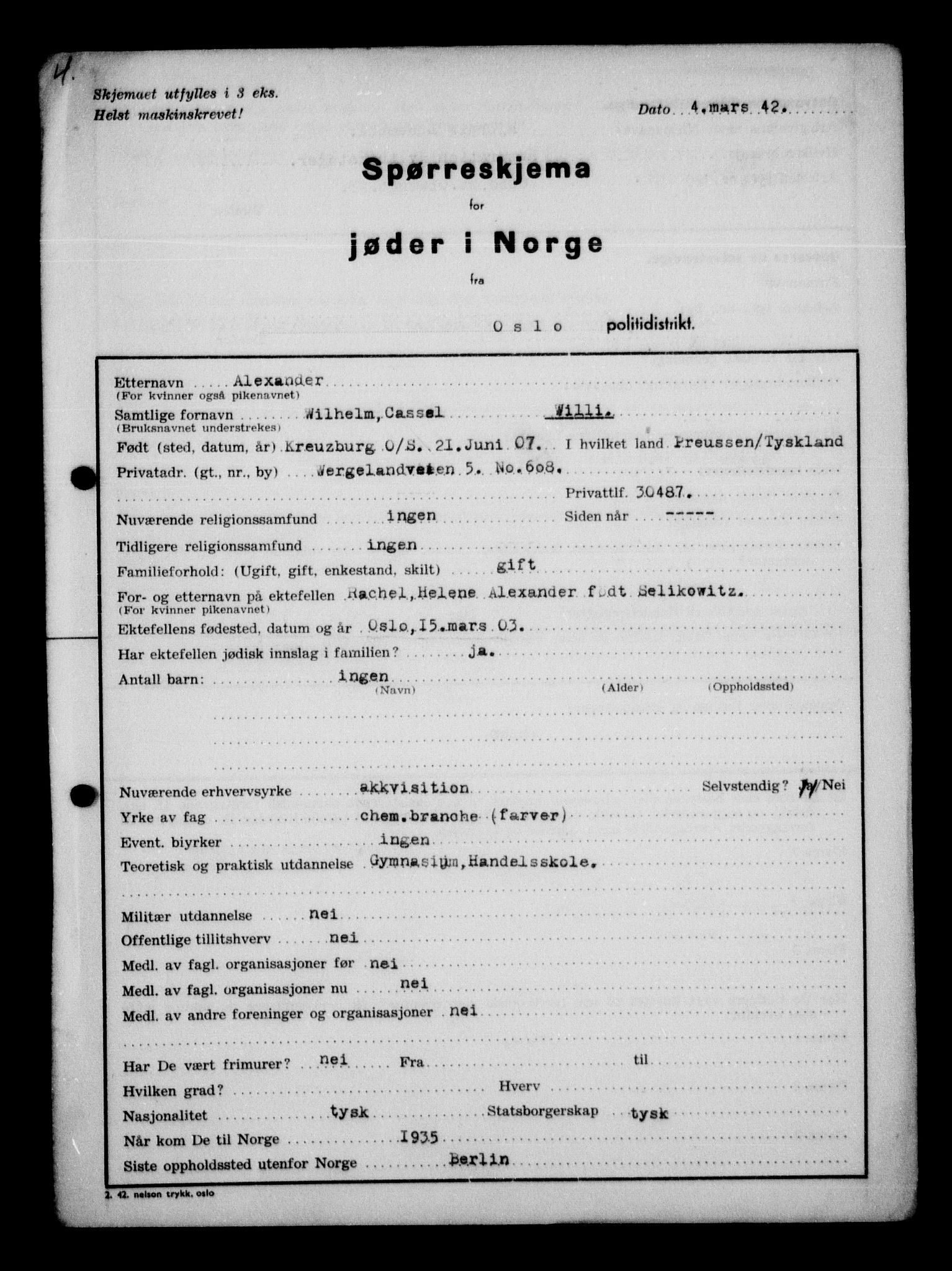 Statspolitiet - Hovedkontoret / Osloavdelingen, AV/RA-S-1329/G/Ga/L0009: Spørreskjema for jøder i Norge, Oslo Alexander-Gutman, 1942, p. 9