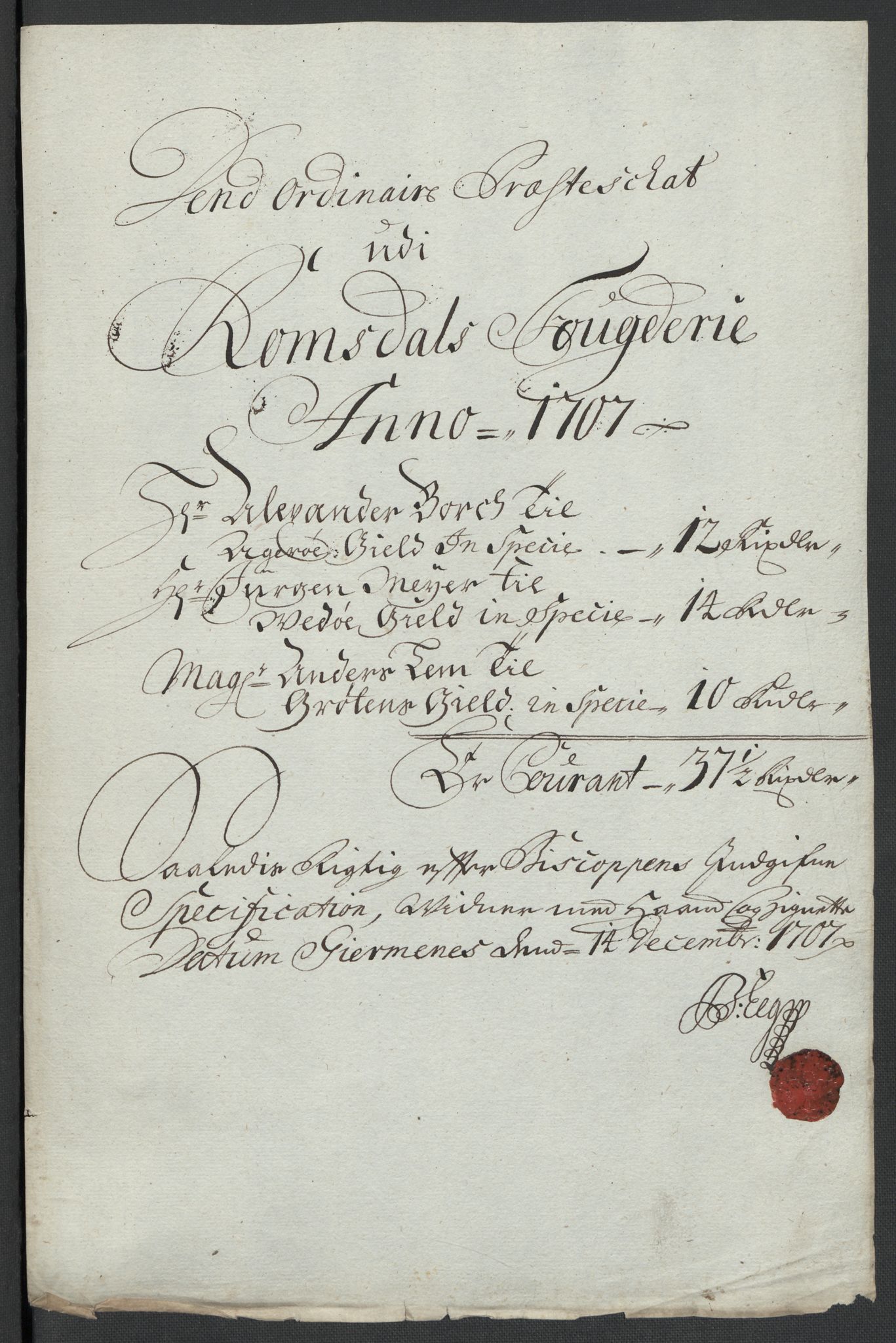 Rentekammeret inntil 1814, Reviderte regnskaper, Fogderegnskap, RA/EA-4092/R55/L3658: Fogderegnskap Romsdal, 1707-1708, p. 78