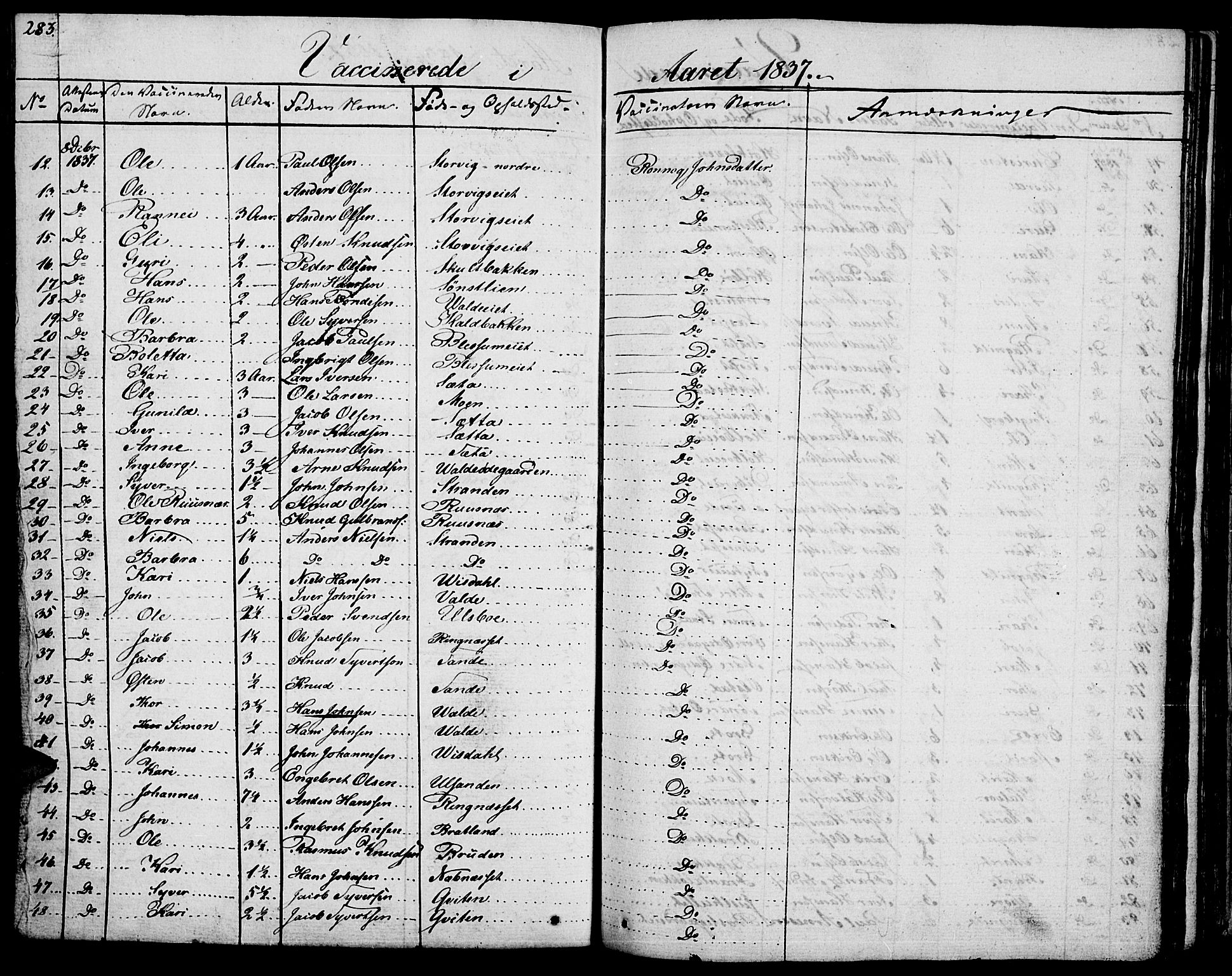 Vågå prestekontor, SAH/PREST-076/H/Ha/Haa/L0004: Parish register (official) no. 4 /1, 1827-1842, p. 283