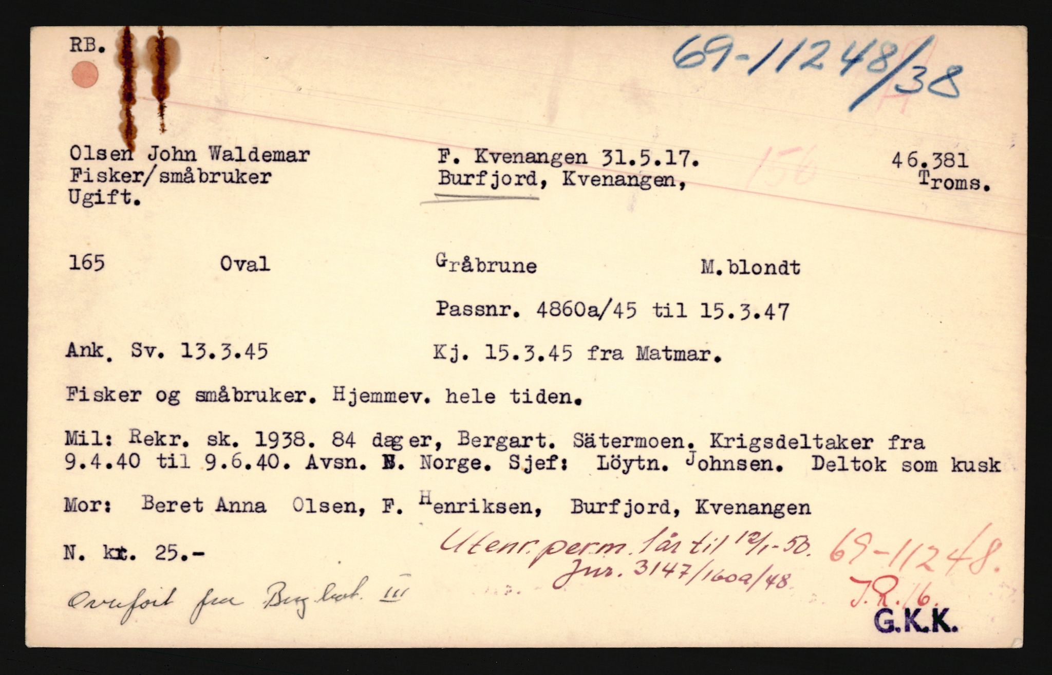 Forsvaret, Troms infanteriregiment nr. 16, AV/RA-RAFA-3146/P/Pa/L0022: Rulleblad for regimentets menige mannskaper, årsklasse 1938, 1938, p. 1233