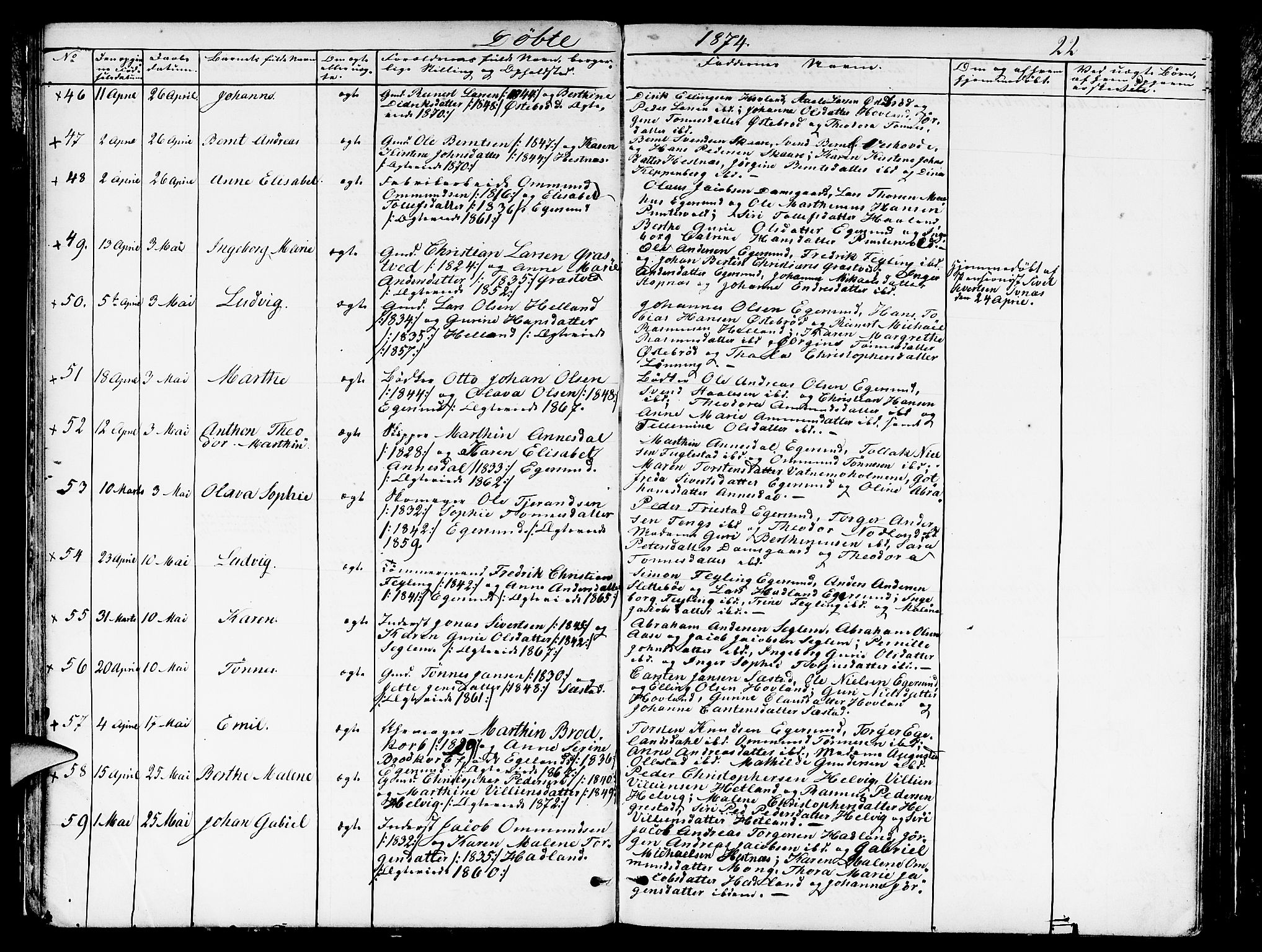 Eigersund sokneprestkontor, AV/SAST-A-101807/S09/L0005: Parish register (copy) no. B 5, 1872-1881, p. 22