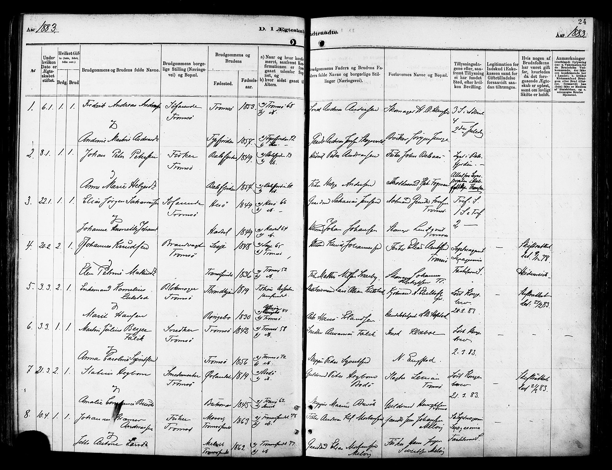Tromsø sokneprestkontor/stiftsprosti/domprosti, SATØ/S-1343/G/Ga/L0014kirke: Parish register (official) no. 14, 1878-1888, p. 24