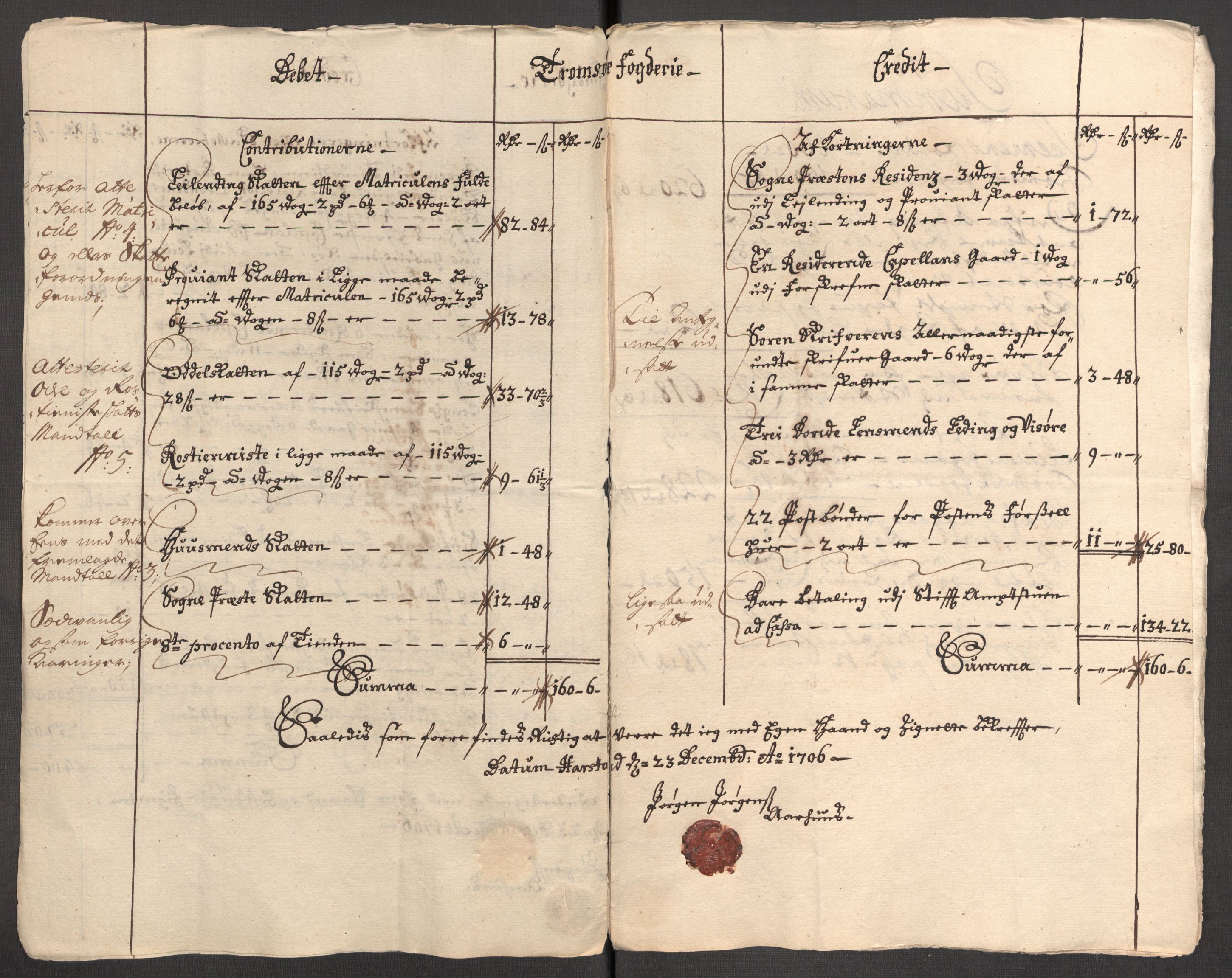 Rentekammeret inntil 1814, Reviderte regnskaper, Fogderegnskap, AV/RA-EA-4092/R68/L4756: Fogderegnskap Senja og Troms, 1705-1707, p. 85