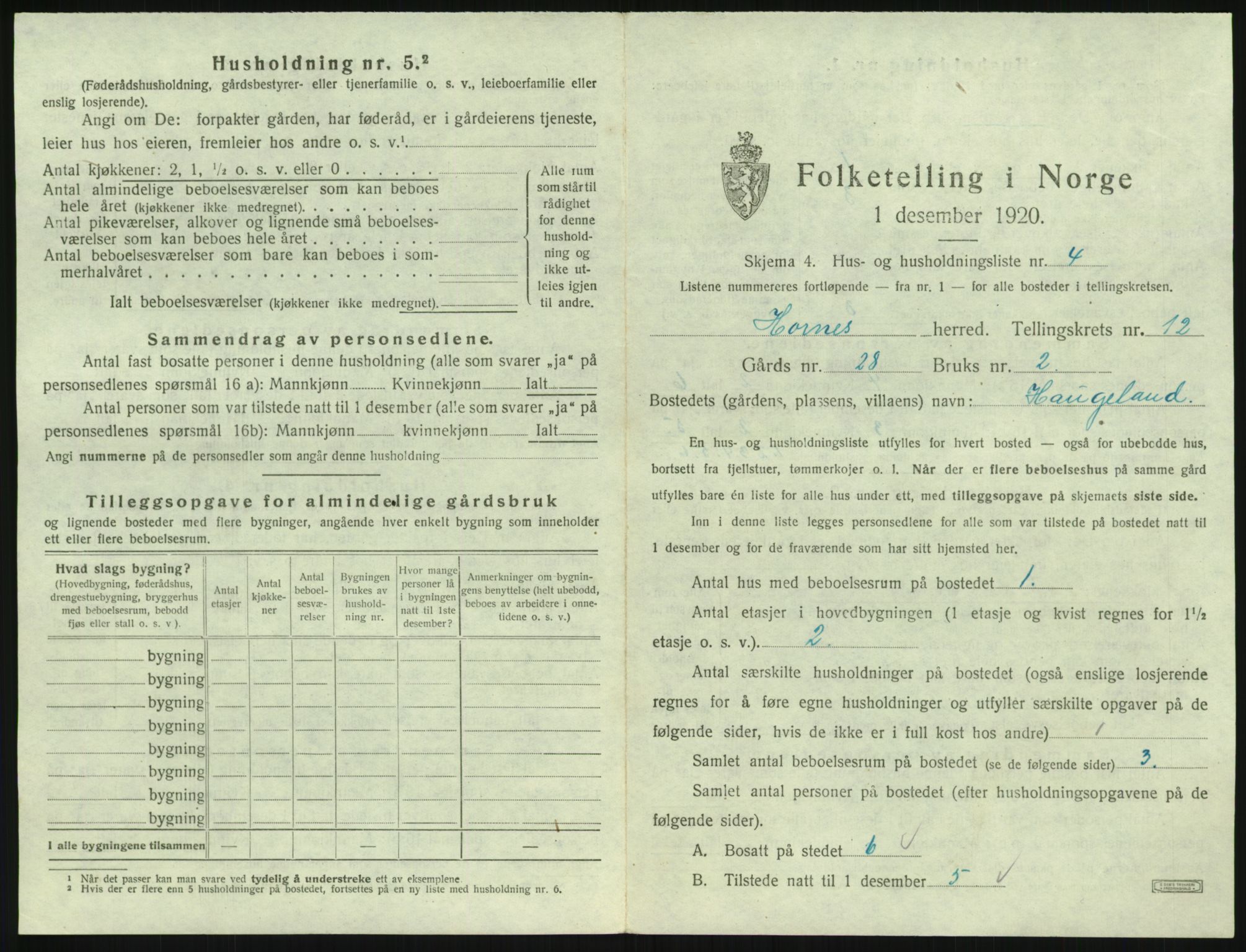 SAK, 1920 census for Hornnes, 1920, p. 479