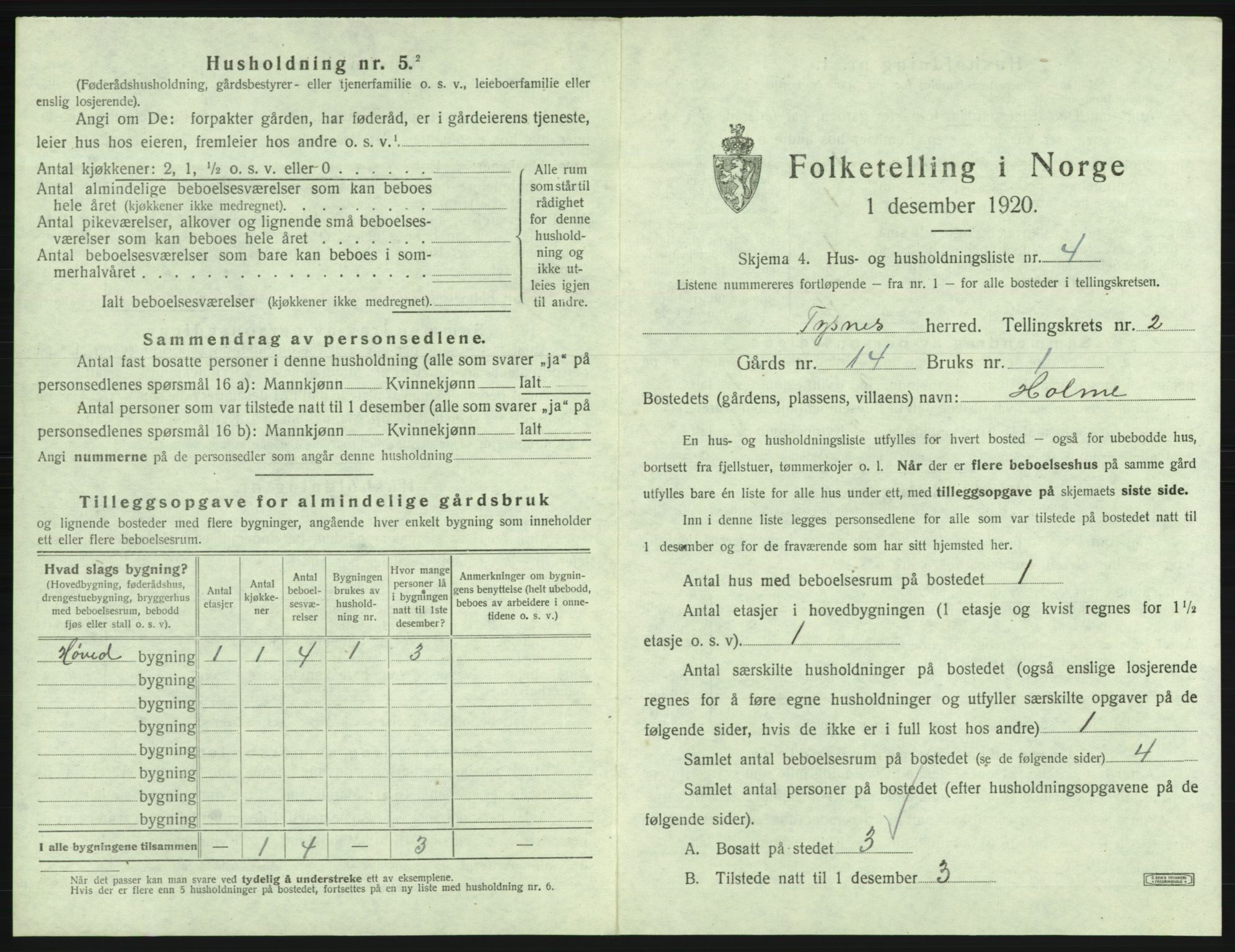 SAB, 1920 census for Tysnes, 1920, p. 163