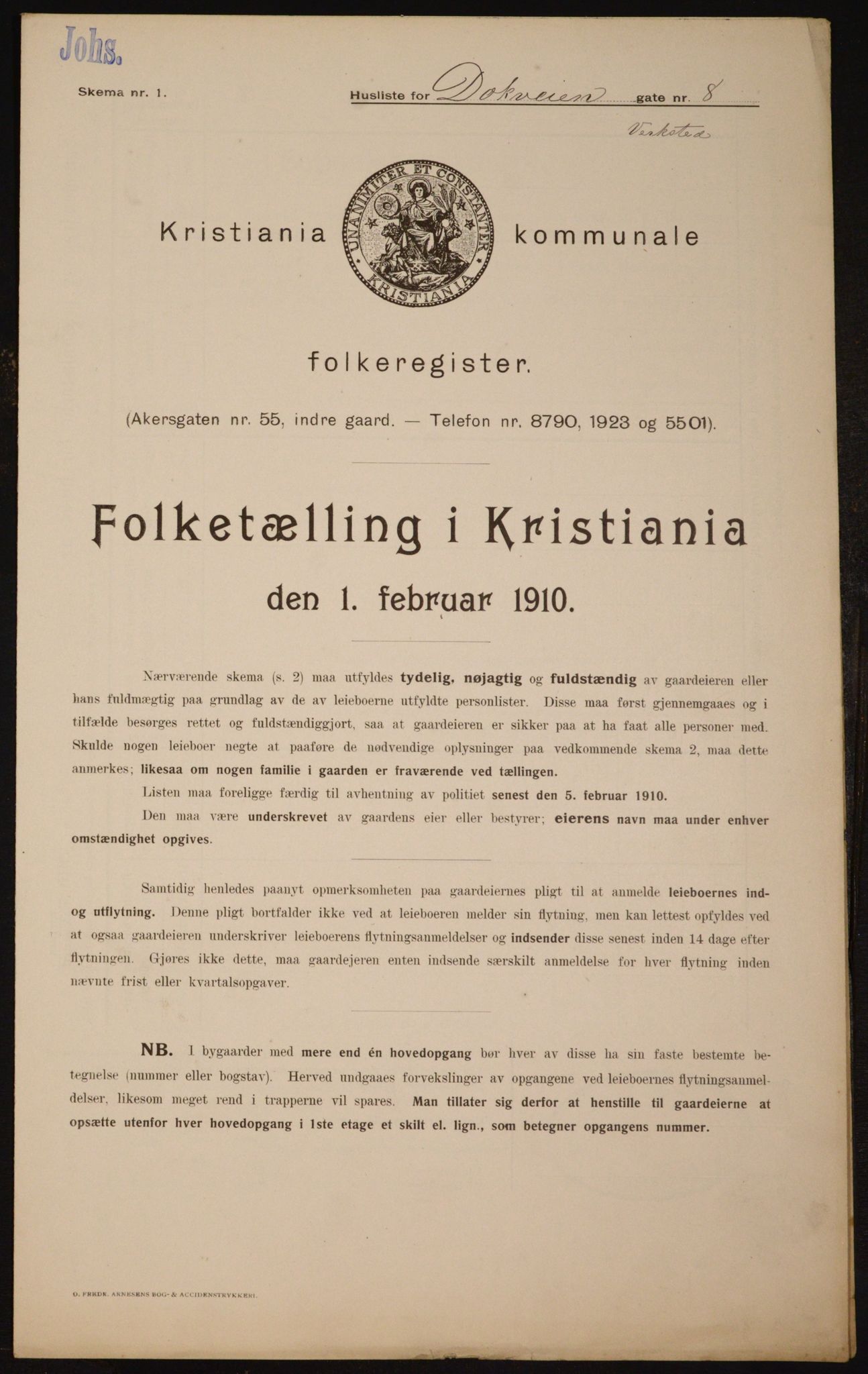 OBA, Municipal Census 1910 for Kristiania, 1910, p. 15184