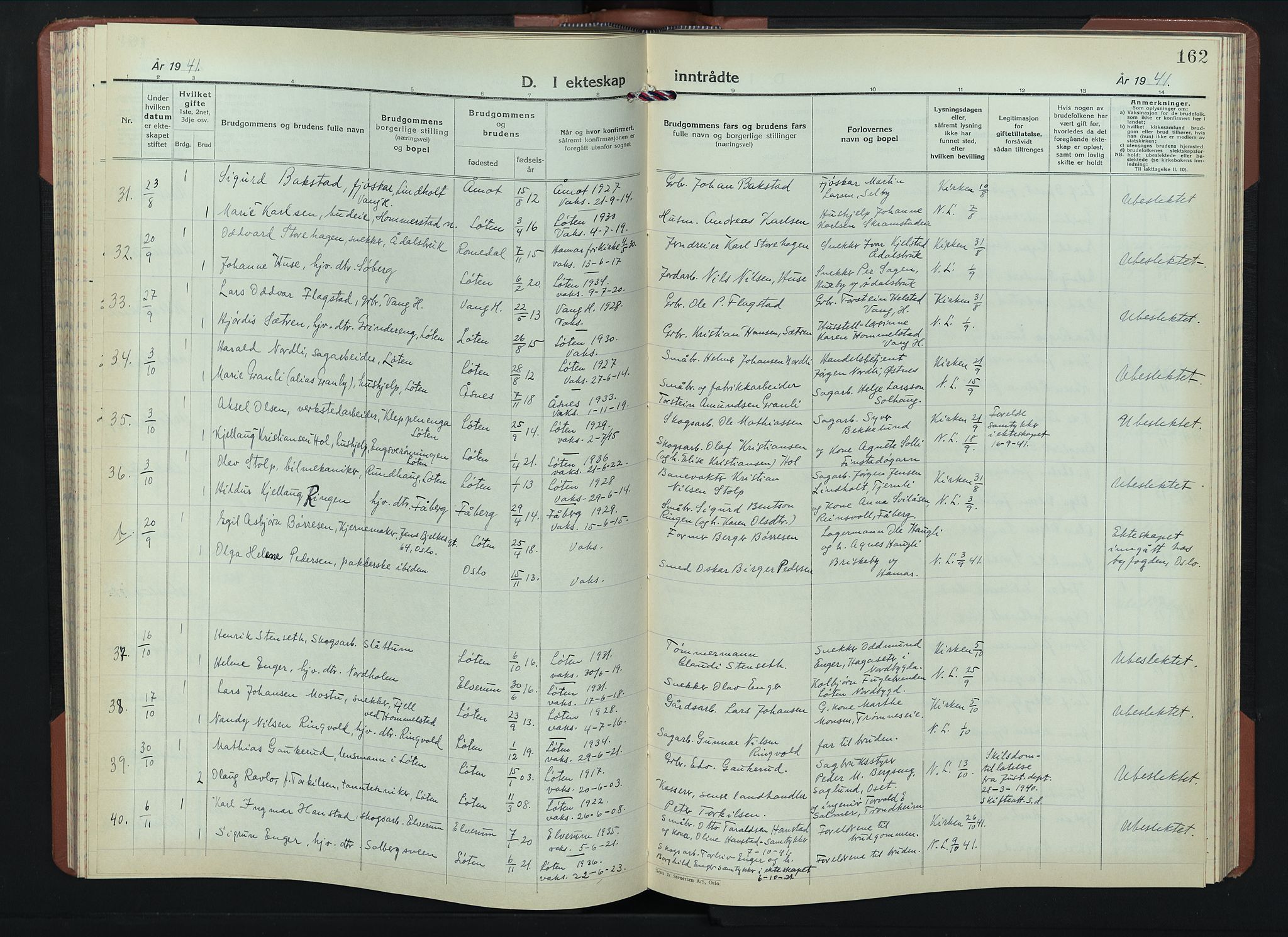 Løten prestekontor, AV/SAH-PREST-022/L/La/L0010: Parish register (copy) no. 10, 1940-1945, p. 162