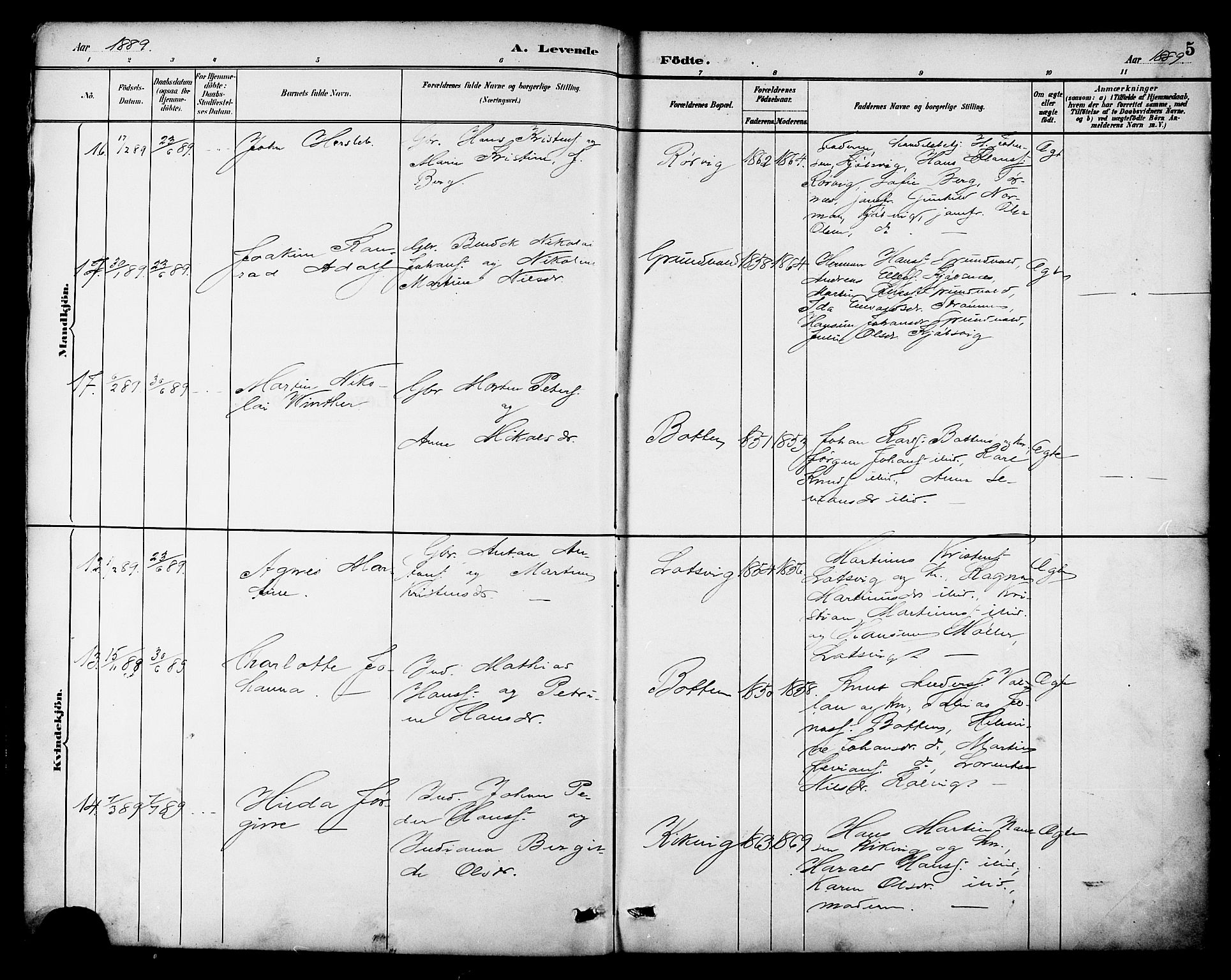 Ministerialprotokoller, klokkerbøker og fødselsregistre - Nordland, SAT/A-1459/861/L0869: Parish register (official) no. 861A04, 1889-1903, p. 5