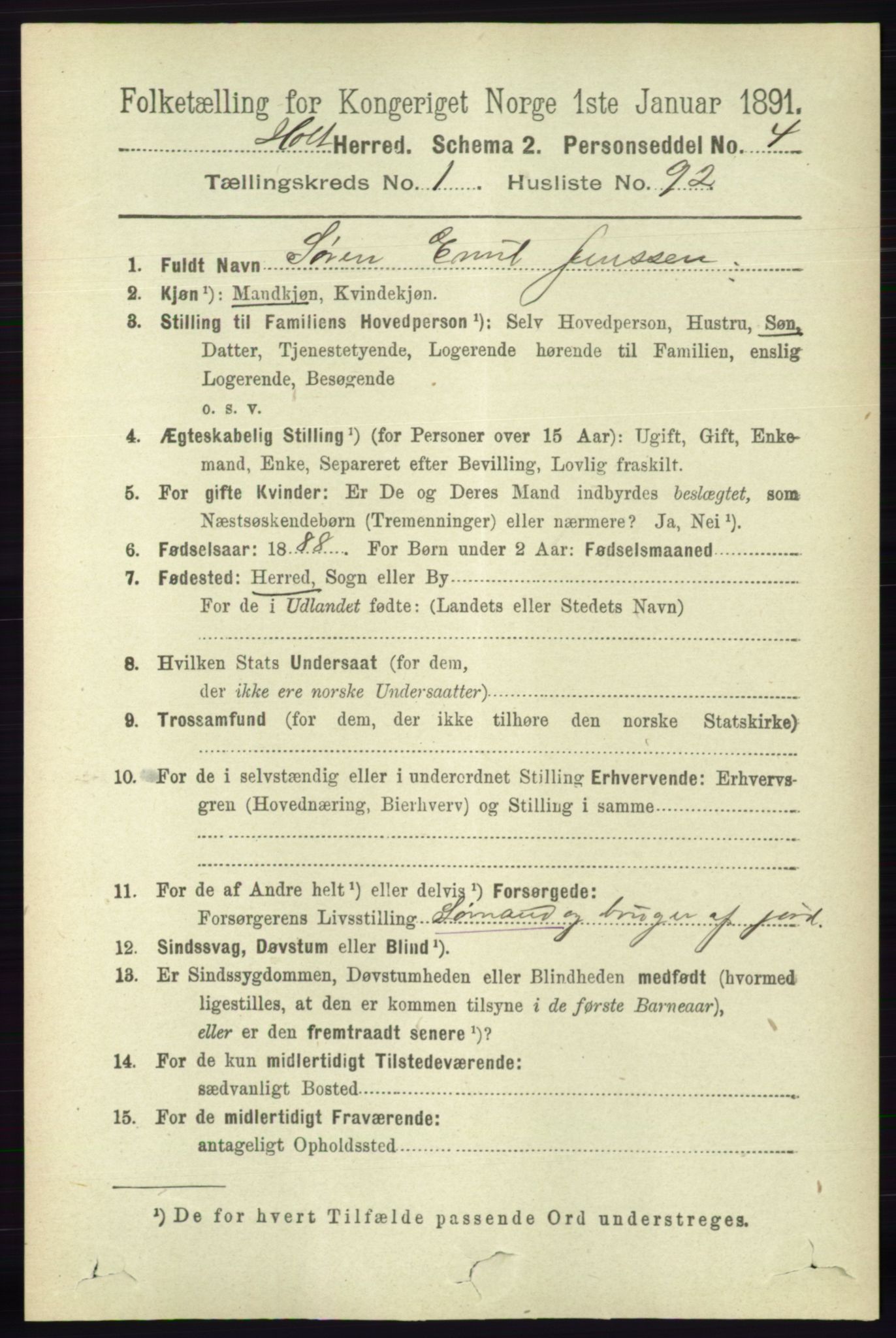 RA, 1891 census for 0914 Holt, 1891, p. 610