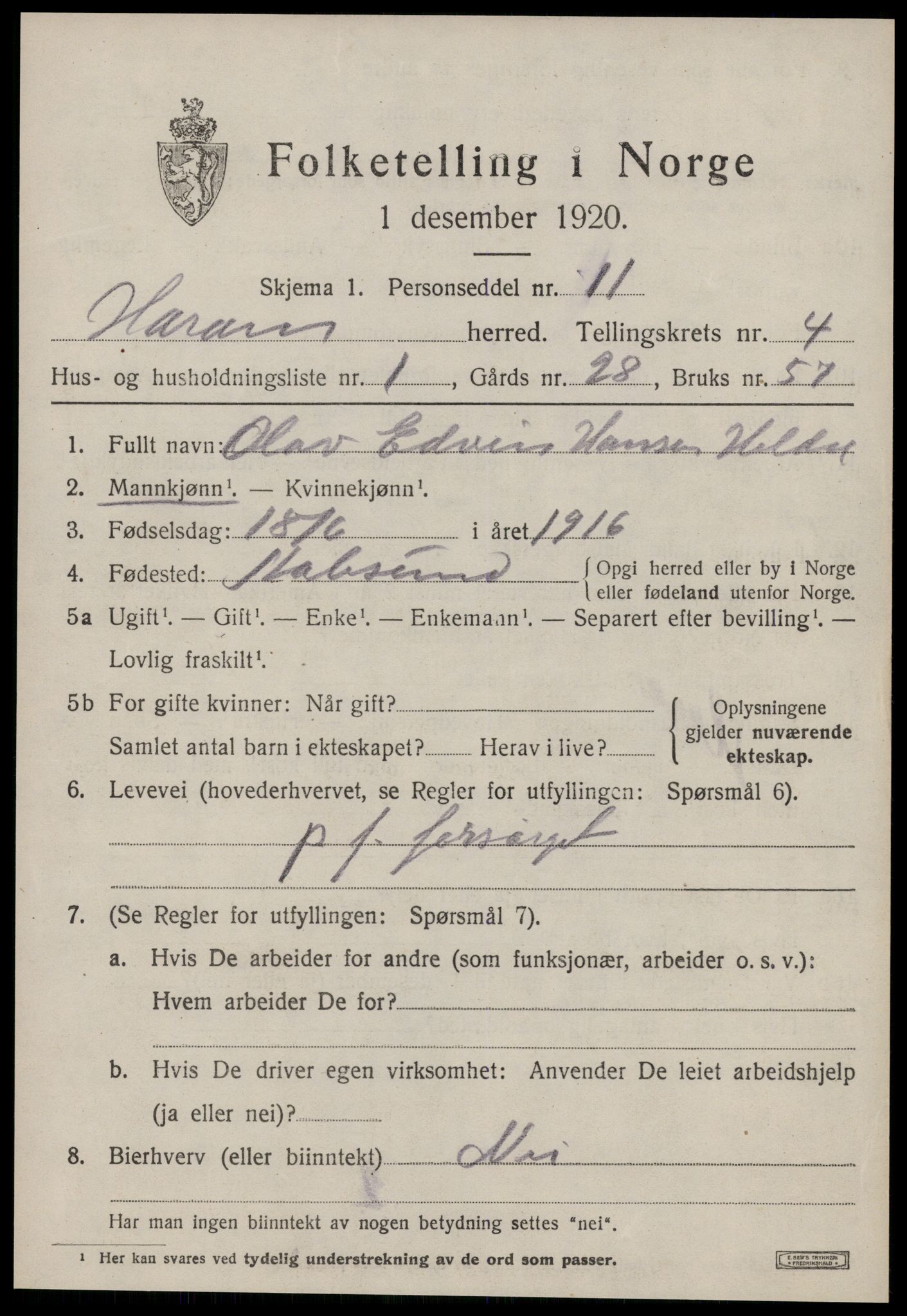 SAT, 1920 census for Haram, 1920, p. 2239