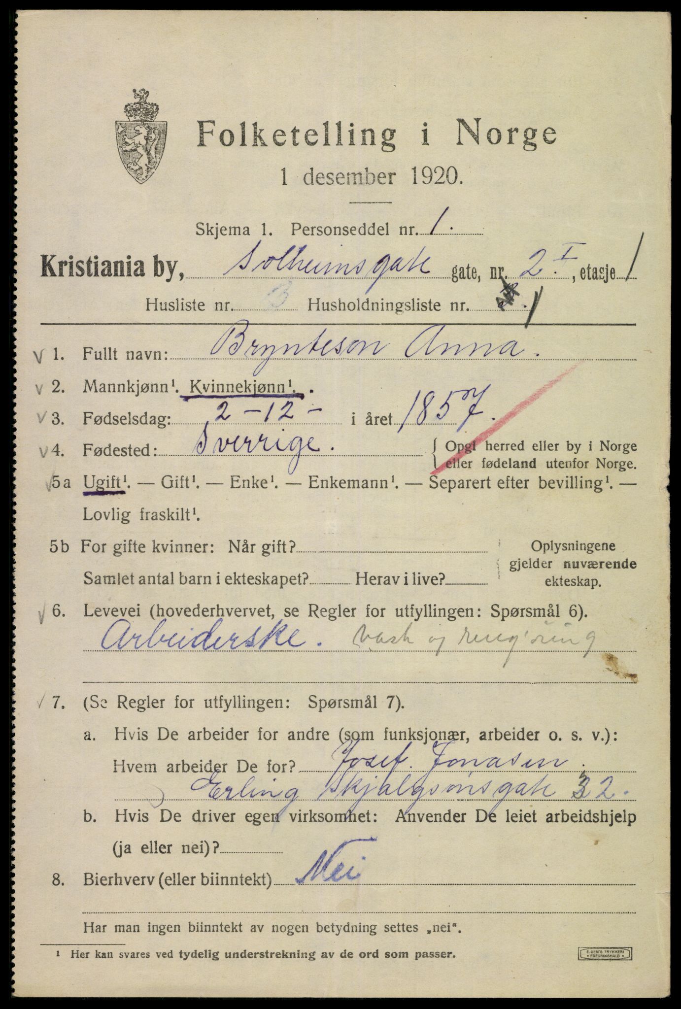 SAO, 1920 census for Kristiania, 1920, p. 527353