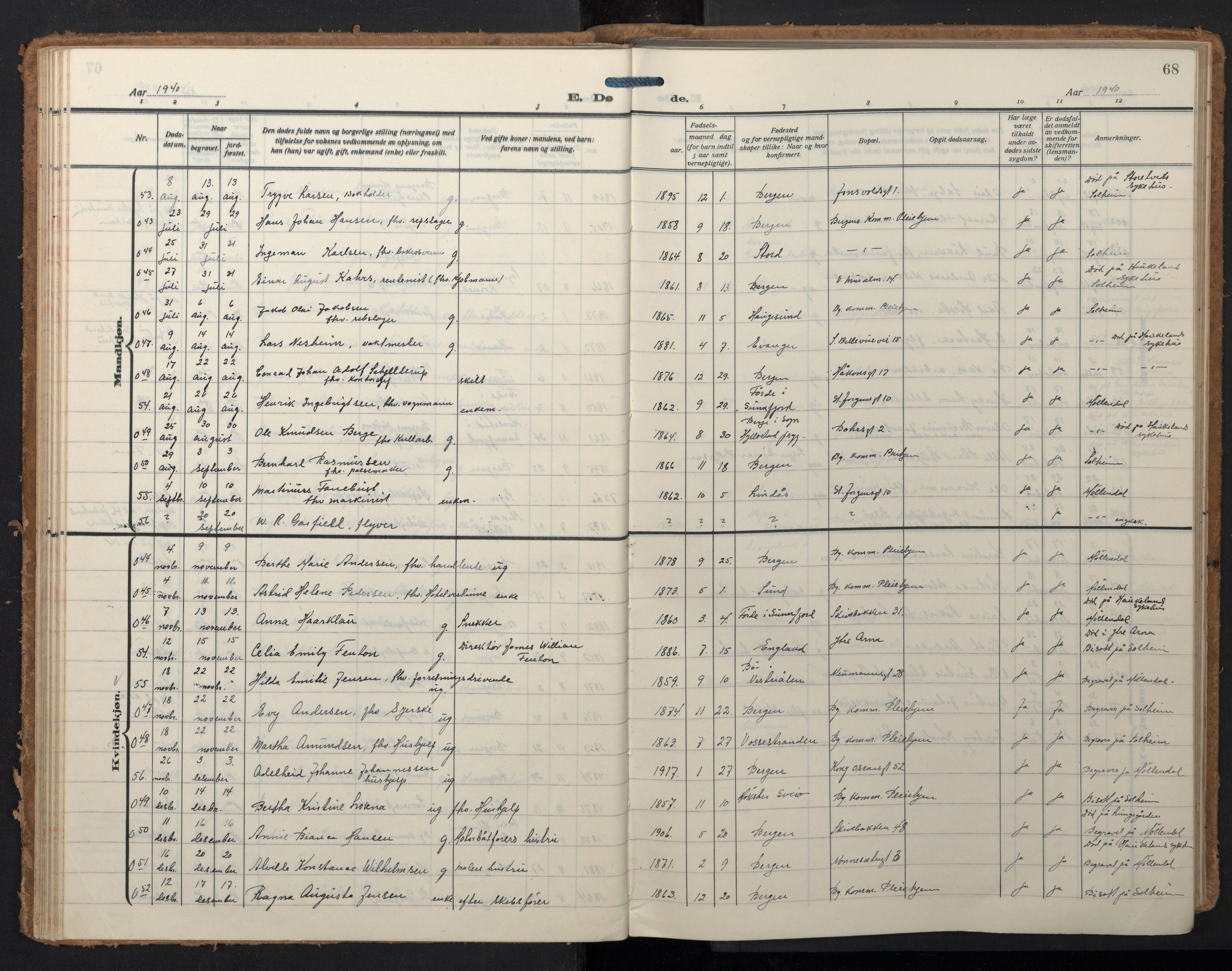 Domkirken sokneprestembete, SAB/A-74801/H/Hab/L0043: Parish register (copy) no. E 7, 1929-1965, p. 67b-68a
