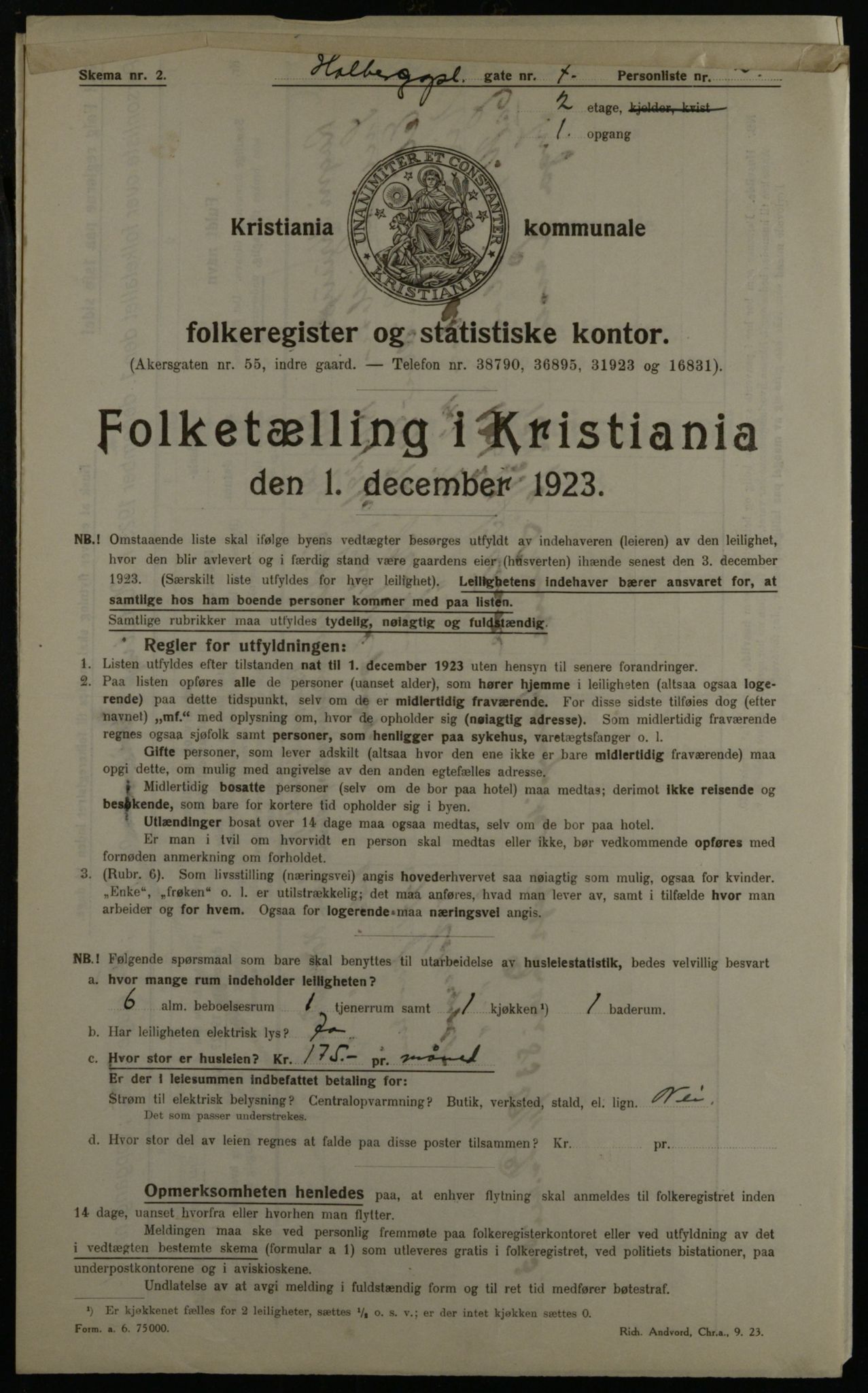 OBA, Municipal Census 1923 for Kristiania, 1923, p. 45442