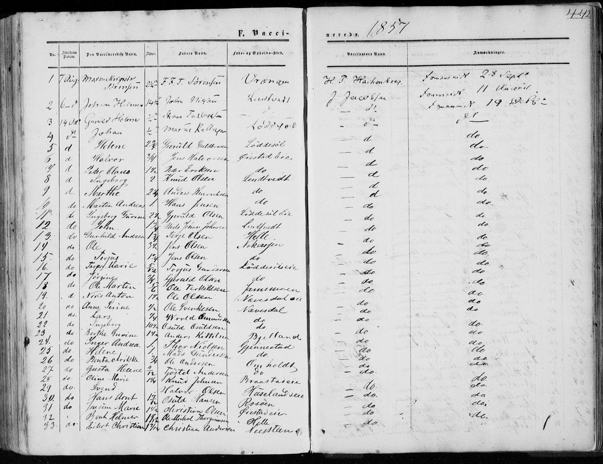 Øyestad sokneprestkontor, SAK/1111-0049/F/Fa/L0015: Parish register (official) no. A 15, 1857-1873, p. 442
