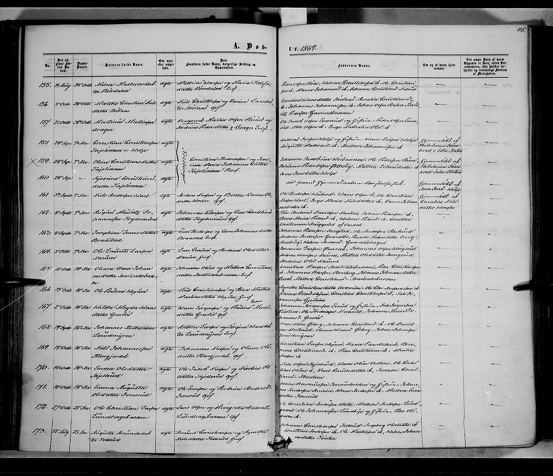 Vestre Toten prestekontor, SAH/PREST-108/H/Ha/Haa/L0007: Parish register (official) no. 7, 1862-1869, p. 105
