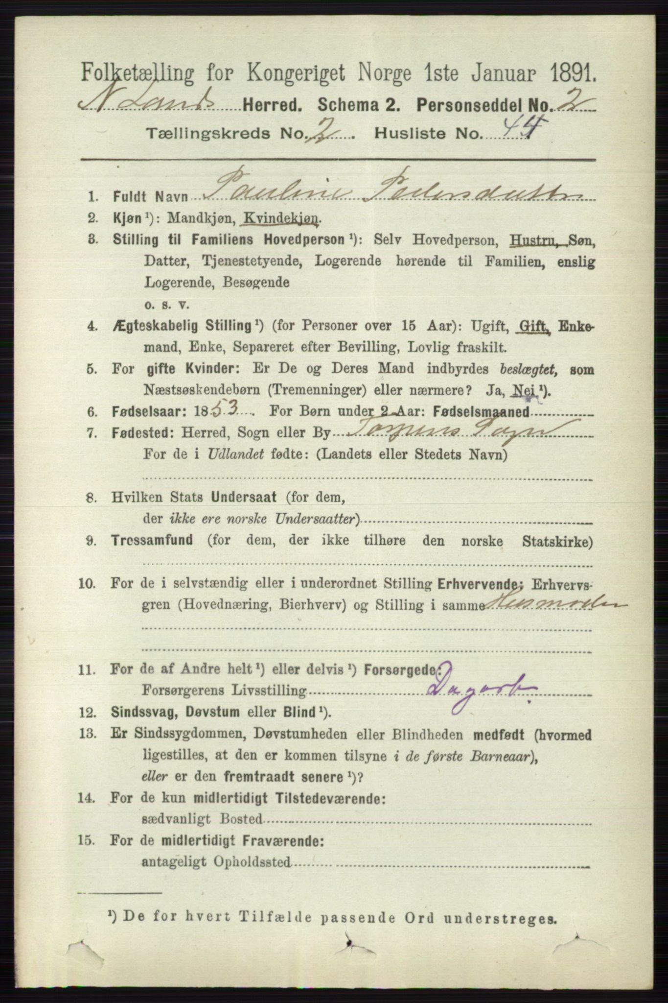 RA, 1891 census for 0538 Nordre Land, 1891, p. 865